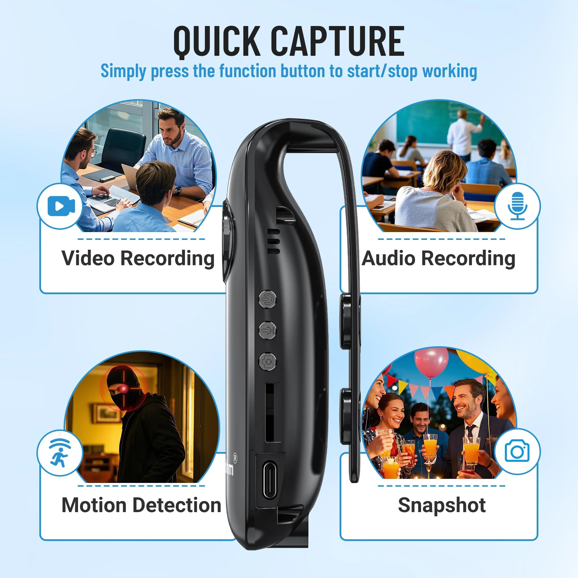 Meoilkolnm Mini Body Camera with Audio and Video Recording 1080P 64GB Motion Detection Video Recorder Wearable POV Camcorder with Magnetic Pocket Portable DV for Cycling,Pets,Walking,Travaling - Image 3