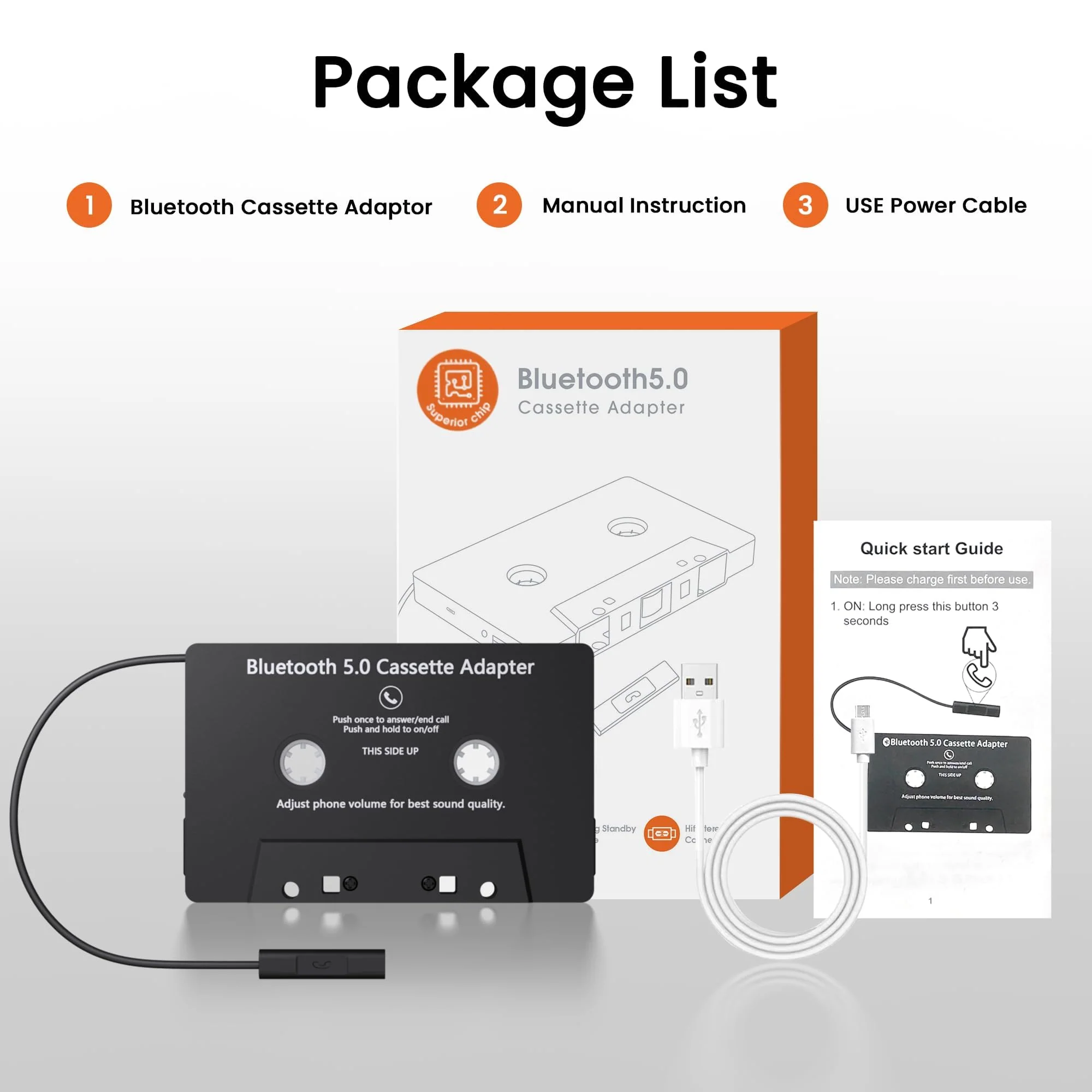Mersoco Car Audio Bluetooth Wireless Cassette Receiver, Tape Player MP3 Bluetooth 5.0 Cassette Aux Adapter, Hands-Free Calling, Stereo Two-Channel,Black - Image 8