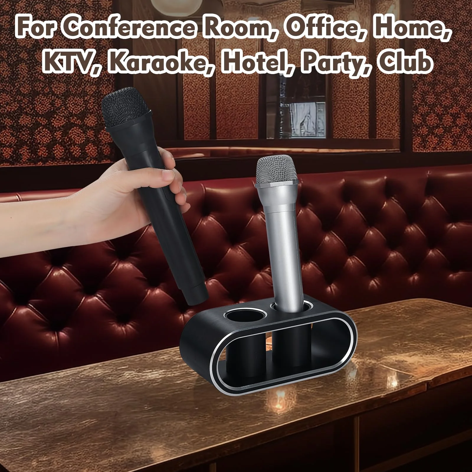 Metal Aluminum Alloy Desktop Microphones Storage Holder, Stand Support Base For Wireless Microphones, Fashionable Tabletop Mics Organizer (M, Brushed black) M - Image 5