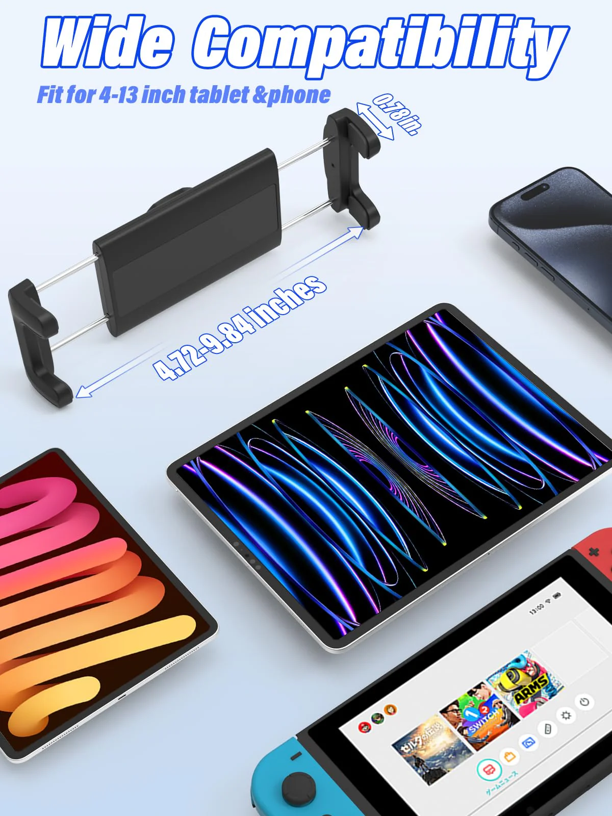 Metal Arm Cup Holder Car Tablet Mount, 720 ° Rotation Cupholder Tablet & Phone Stand Compatible with iPad Pro Air Mini iPhone 15/14/ 13/12 Max Pro and 4.7-12.9 inch Mobile Phone Tablet - Image 4