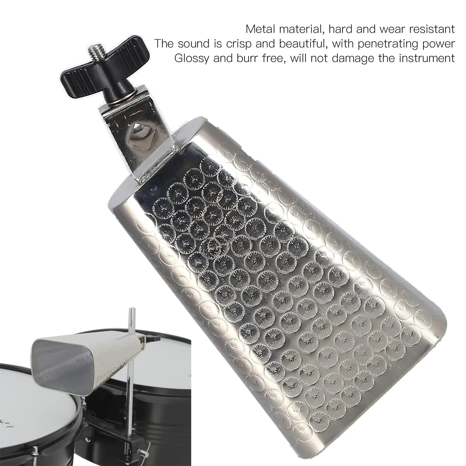 Metal Cowbell, Electroplating Percussion Instrument with Knob for Drum Set - Image 6