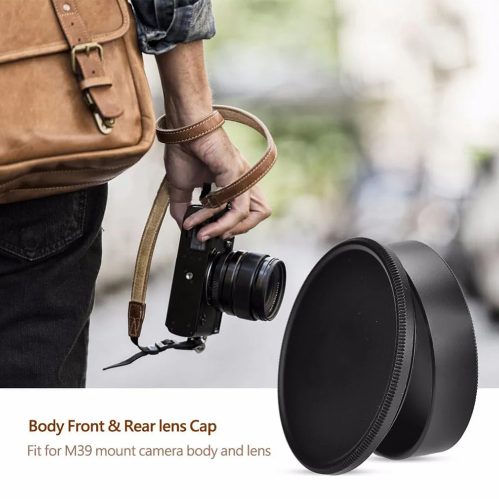 Metal M39 Body Cap and Rear Lens Cap Set, CNC Machined Aluminum Alloy Camera Front Body & Lens Rear Cover for Leica Thread Mount (LTM) L39 M39 39mm Screw Mount (LSM) Cameras Lenses (Black) Body Cap+Rear Lens Cap Set Black - Image 2