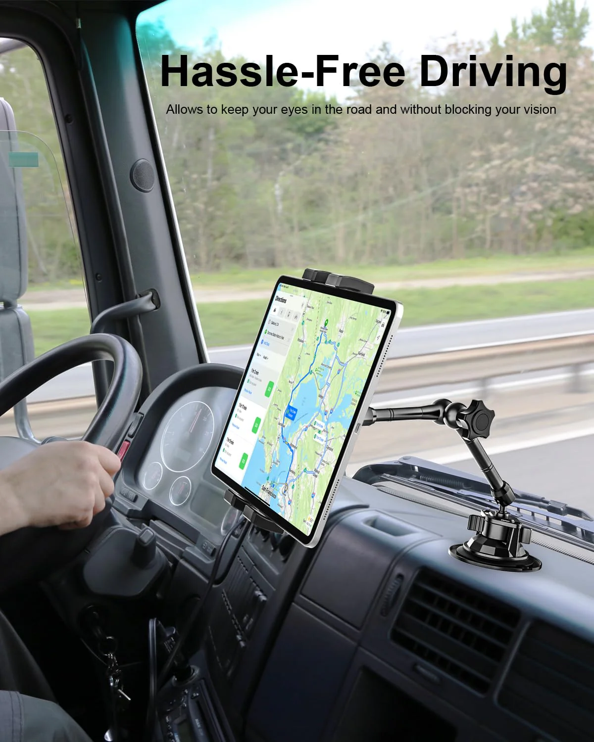 Metal Tablet Mount for Truck - Heavy Duty [Super Suction Cup] Tablet Truck Mount Dashboard Windshield for Car/Semi Truck/Pickup/Van/SUV/Commercial Vehicle for 4.7-13" iPad Pro Air Mini, iPhone, Galaxy - Image 2