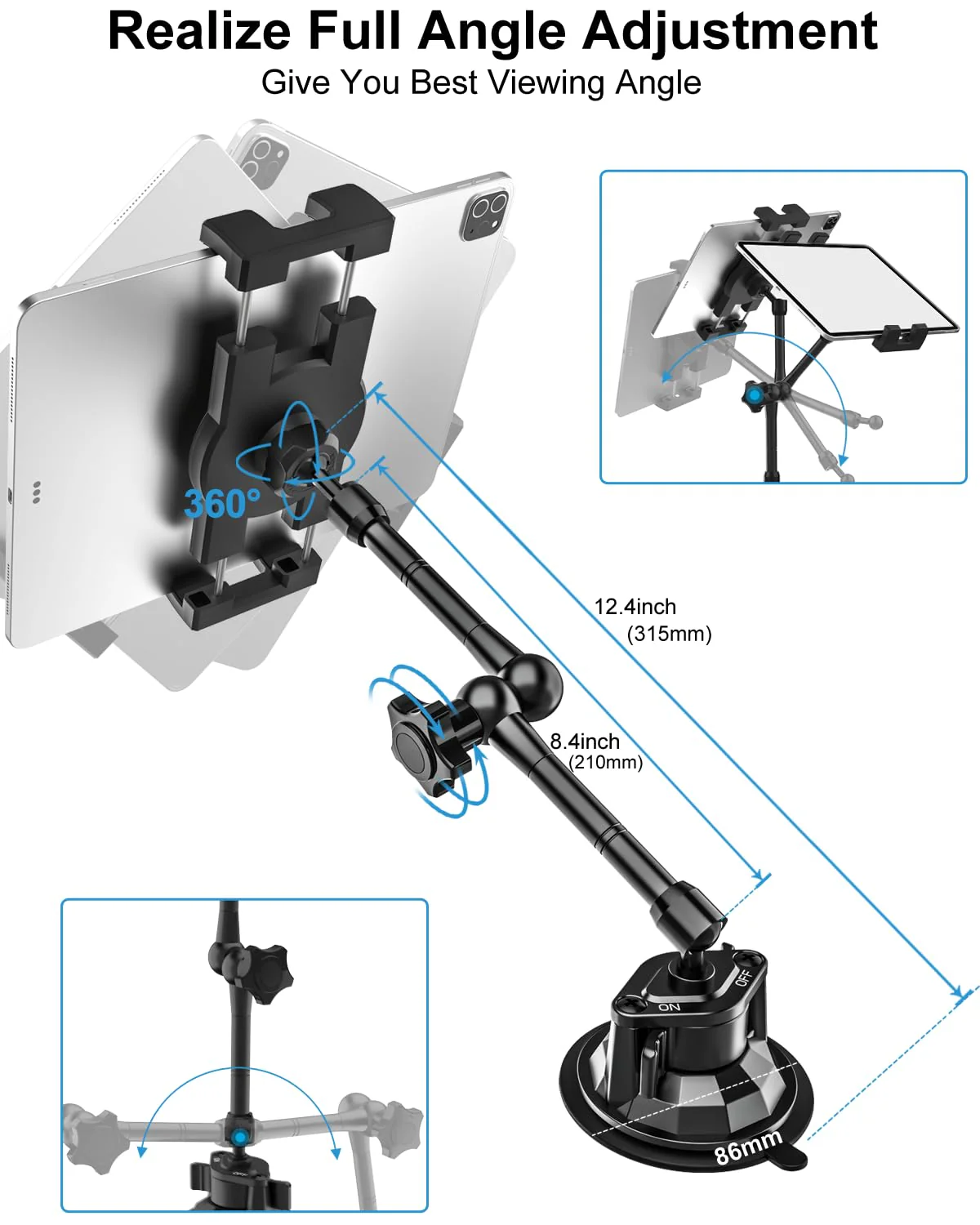 Metal Tablet Mount for Truck - Heavy Duty [Super Suction Cup] Tablet Truck Mount Dashboard Windshield for Car/Semi Truck/Pickup/Van/SUV/Commercial Vehicle for 4.7-13" iPad Pro Air Mini, iPhone, Galaxy - Image 4