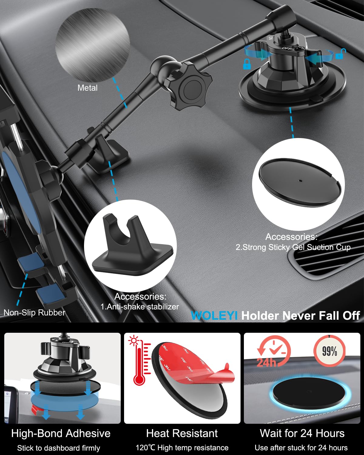 Metal Tablet Mount for Truck - Heavy Duty [Super Suction Cup] Tablet Truck Mount Dashboard Windshield for Car/Semi Truck/Pickup/Van/SUV/Commercial Vehicle for 4.7-13" iPad Pro Air Mini, iPhone, Galaxy - Image 6