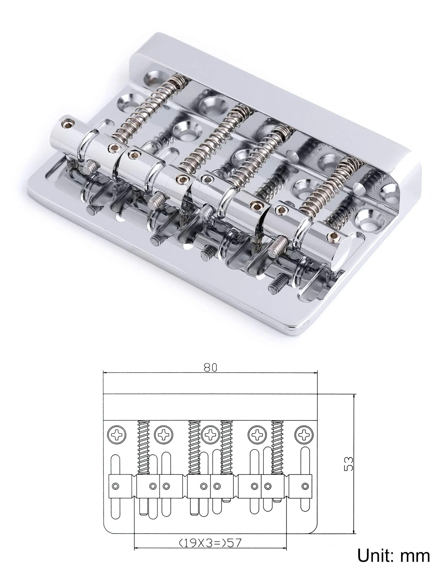 Metallor 4 String Bass Bridge Tailpiece Fixed Saddles for Electric Bass Guitar Jazz Bass or Precision Bass Chrome. - Image 2