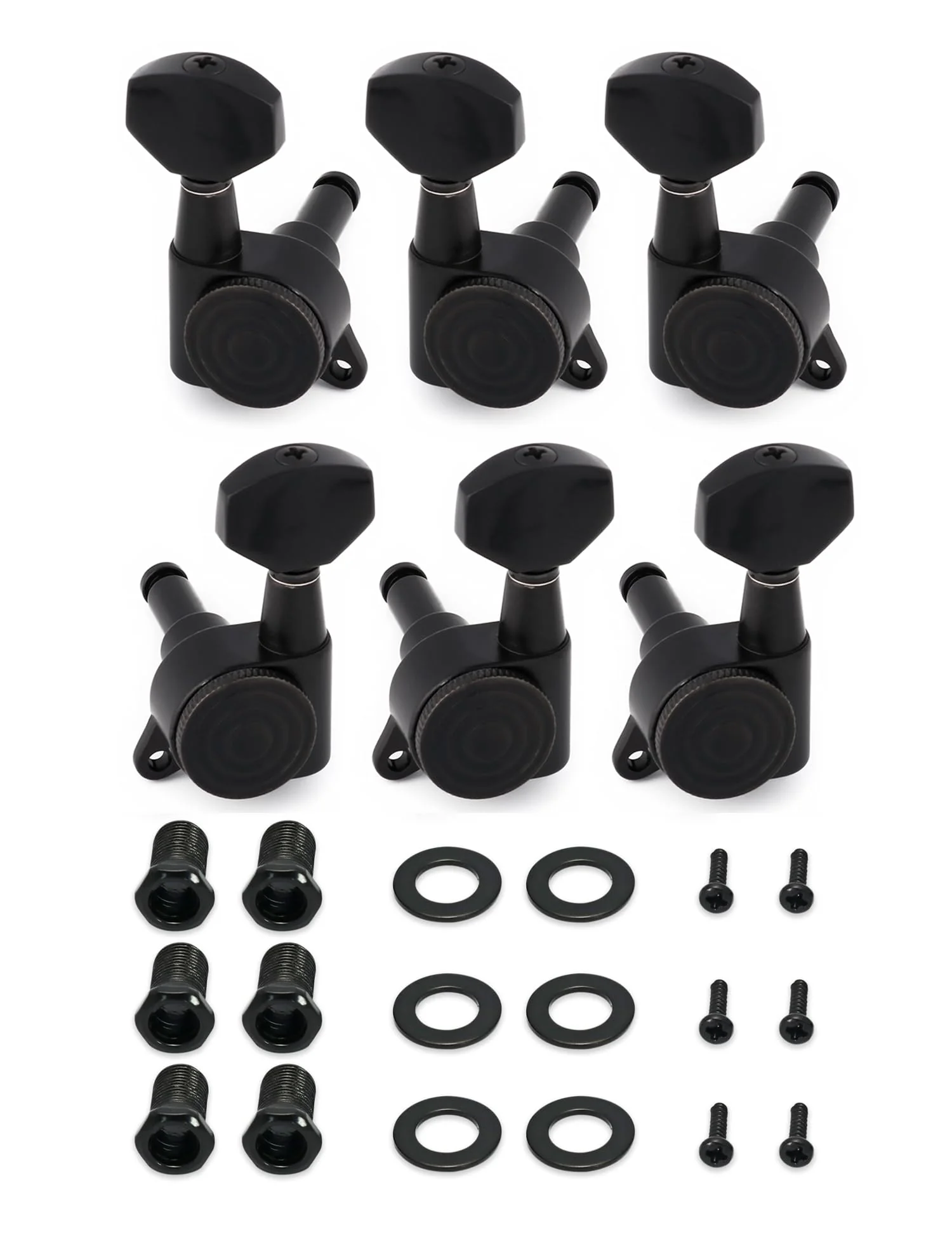 Metallor Locking Guitar String Tuning Pegs 18:1 Gear Ratio Guitar Machines Heads Tuners Tuning Keys 3L 3R for ST TL LP SG Style Electric Guitar or Folk Acoustic Guitar Parts Replacement Black.