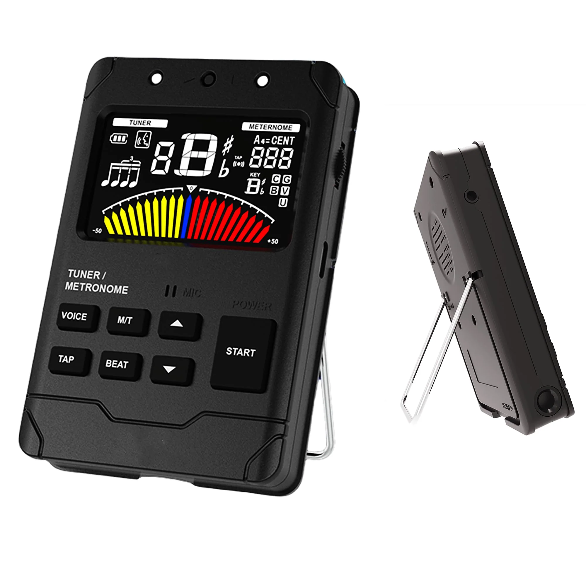 Metronome Tuner,Fast and Accurate Tuning, Three Beat Sound,English Vocal Counting Beat,Built-in Rechargeable Battery,Suit for Guitar, Bass, Saxophone ect MT-Black