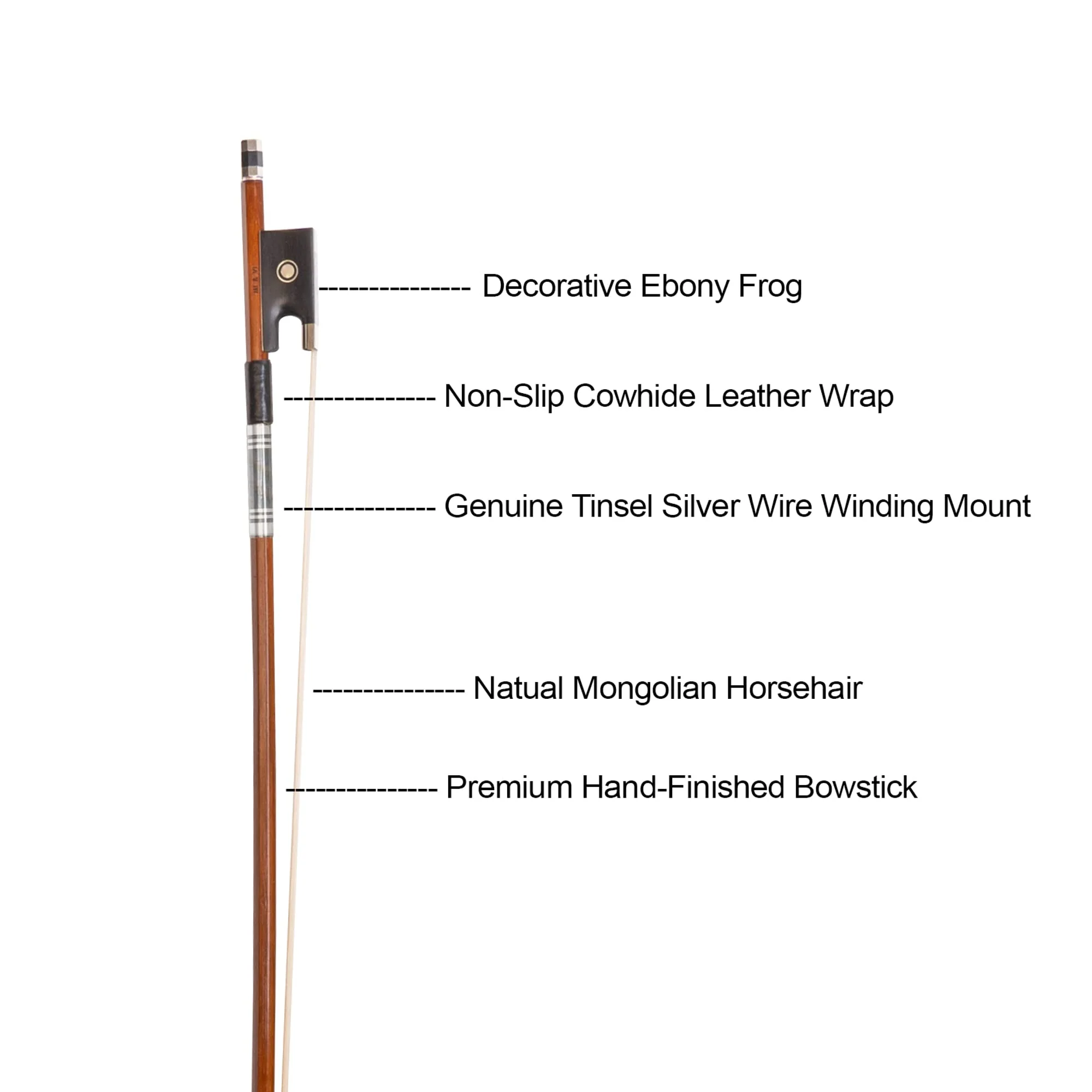 MI&VI NB-530 Classic Violin Bow 4/4 (Full Size) with Bow Soft Bag and Rosin for Bow Hairs Included - Ebony Frog - Well Balanced - Light Weight - Real Mongolian Horse Hair (Violin 4/4) - MI&VI Music Violin 4/4 - Image 2