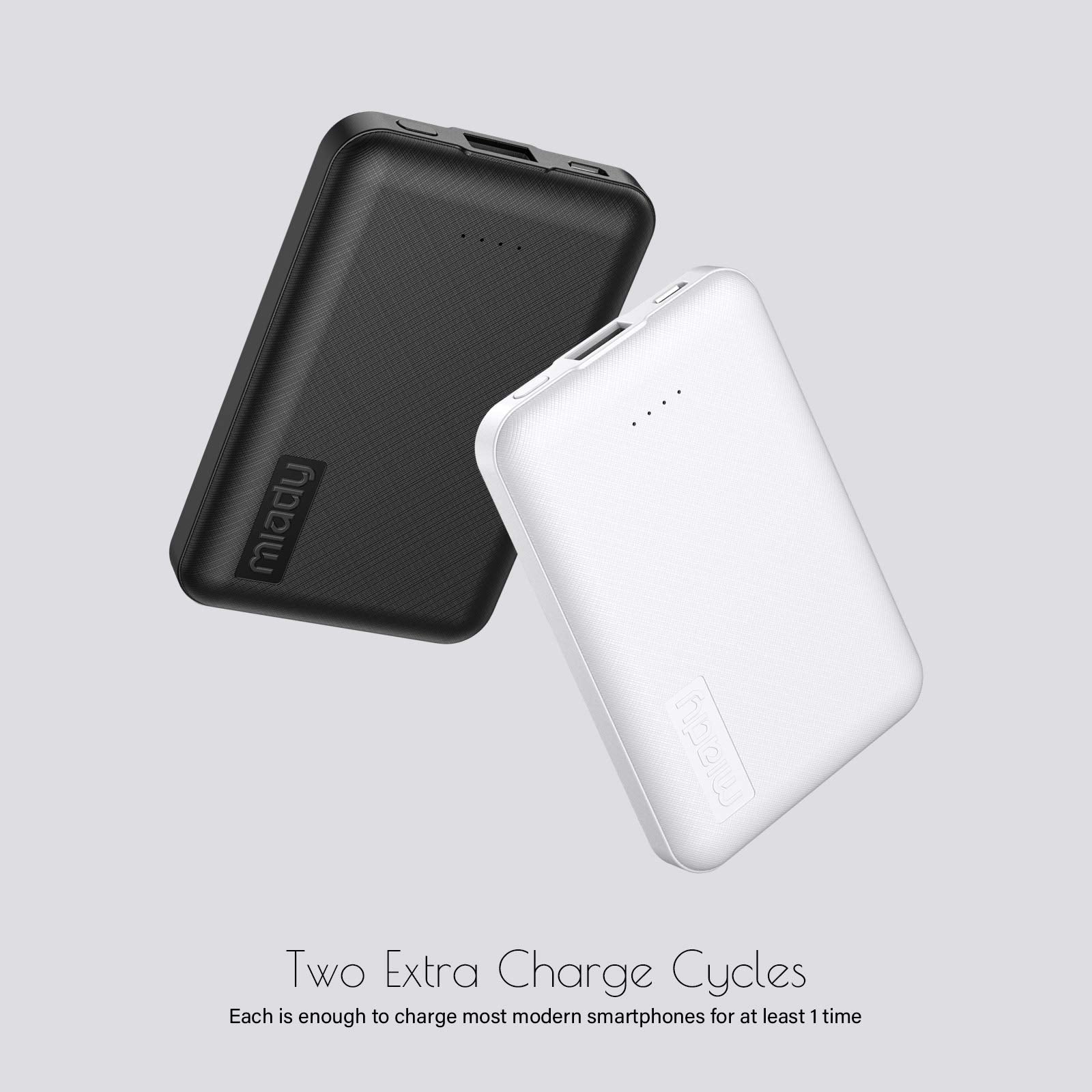 Miady 2-Pack 5000mAh Mini Portable Charger, 5V 2.4A USB-C Output Fast Charging Battery Pack Travel Small Power Bank Phone Charger Compatible with iPhone 16/15 Samsung S24/S22 Google iPad Android etc White+Black - Image 2