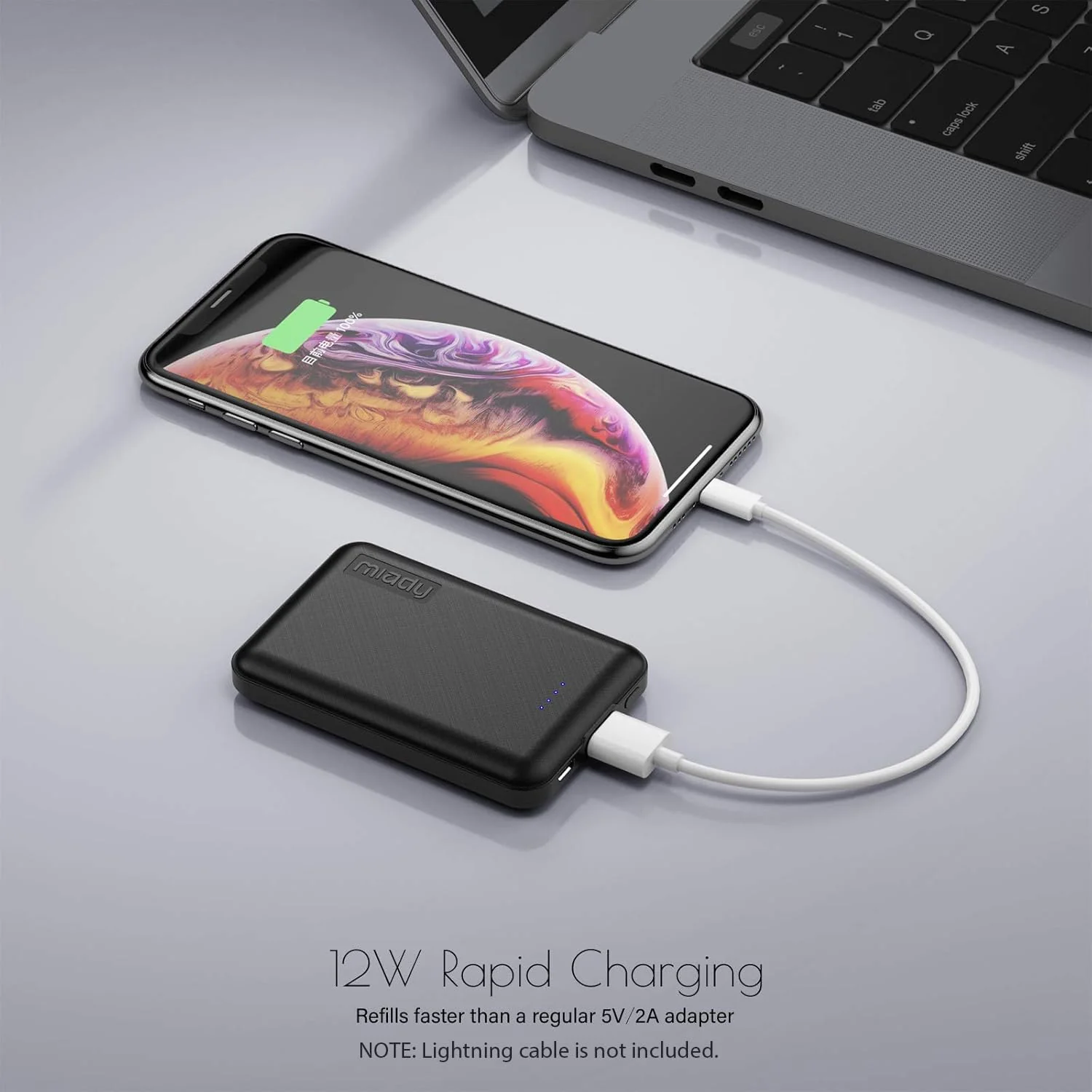 Miady 2-Pack 5000mAh Mini Portable Charger, 5V 2.4A USB-C Output Fast Charging Battery Pack Travel Small Power Bank Phone Charger Compatible with iPhone 16/15 Samsung S24/S22 Google iPad Android etc White+Black - Image 3