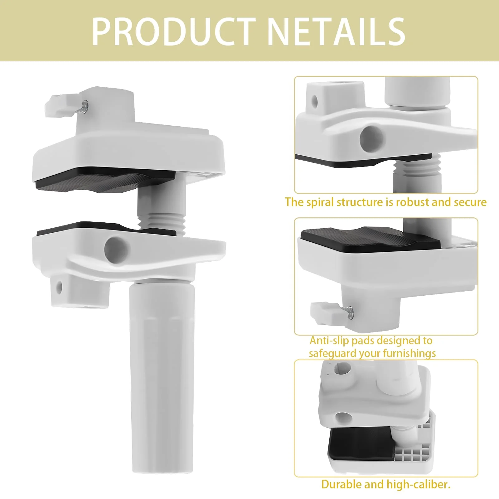Mic Arm Desk Mount Clamp Insert Holes Universal Mic Stand Desk Holder for Boom Arm, Lamp, Monitor Stable Desk/Bed Mount White(2-Pack) - Image 2