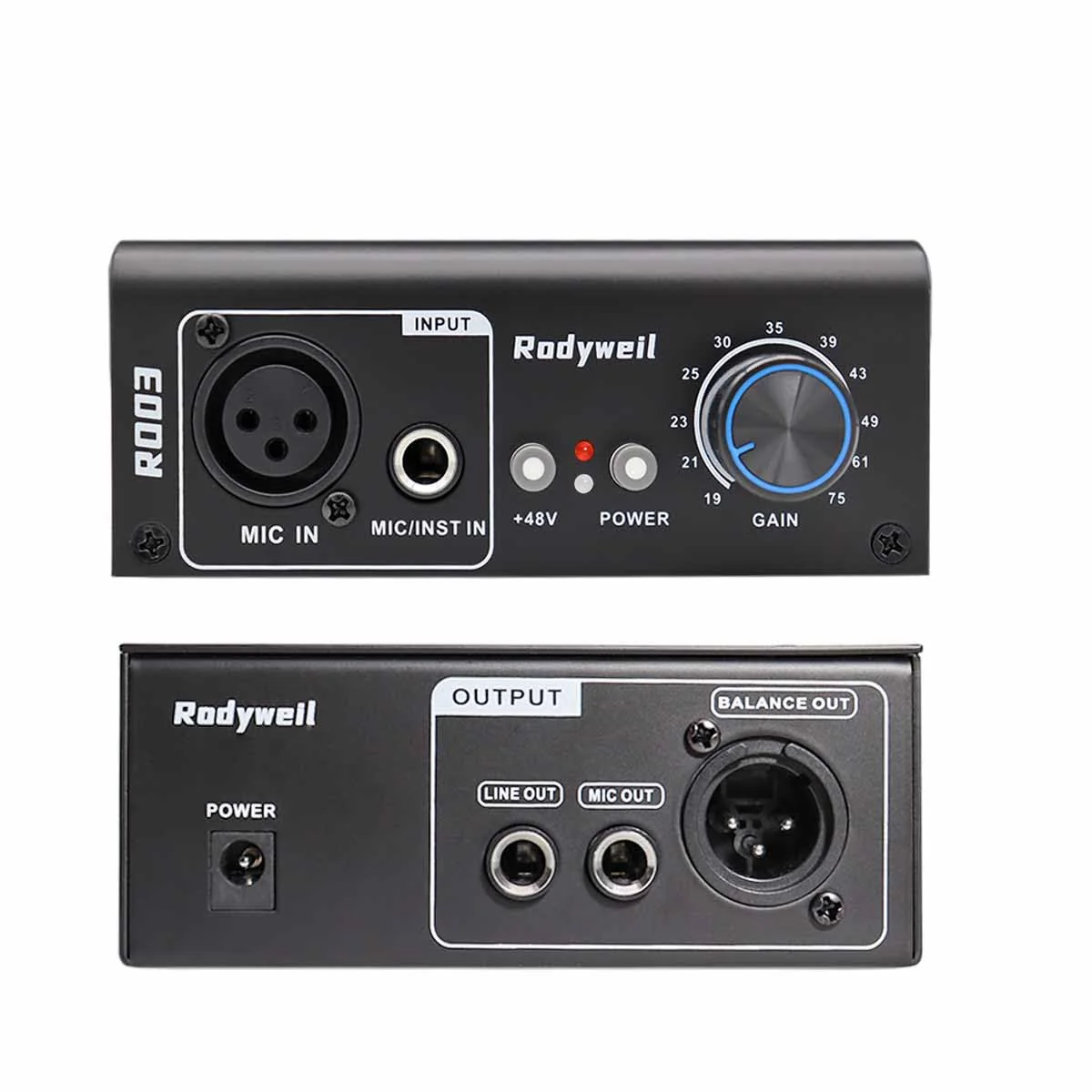 Mic Preamp with 19~75db Adjustable Gain Boost Balaneced Line Out and 48V for Dynamic, Condenser,Ribbon Microphone, Audio Interface, Audio Mixer