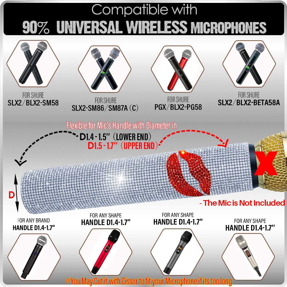 Mic Sleeve for Universal Wireless Microphone Handheld Glitter Shining on Wedding Party Live Tours TV Shows (Mic NOT Included) - Image 3