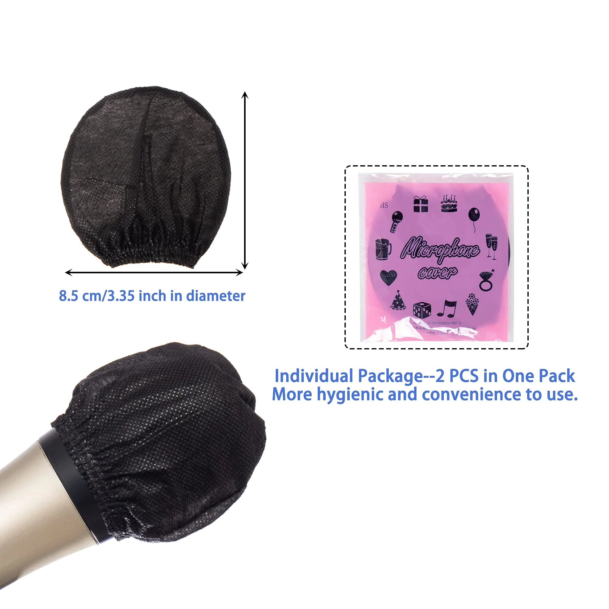 Microphone Cover Pop Filter 800 PCS, Disposable Mic Cover with Individual Packing, Microphone Protector Suit for Most Handheld Microphones, Non-woven, Black 800 PCS-Black - Image 2
