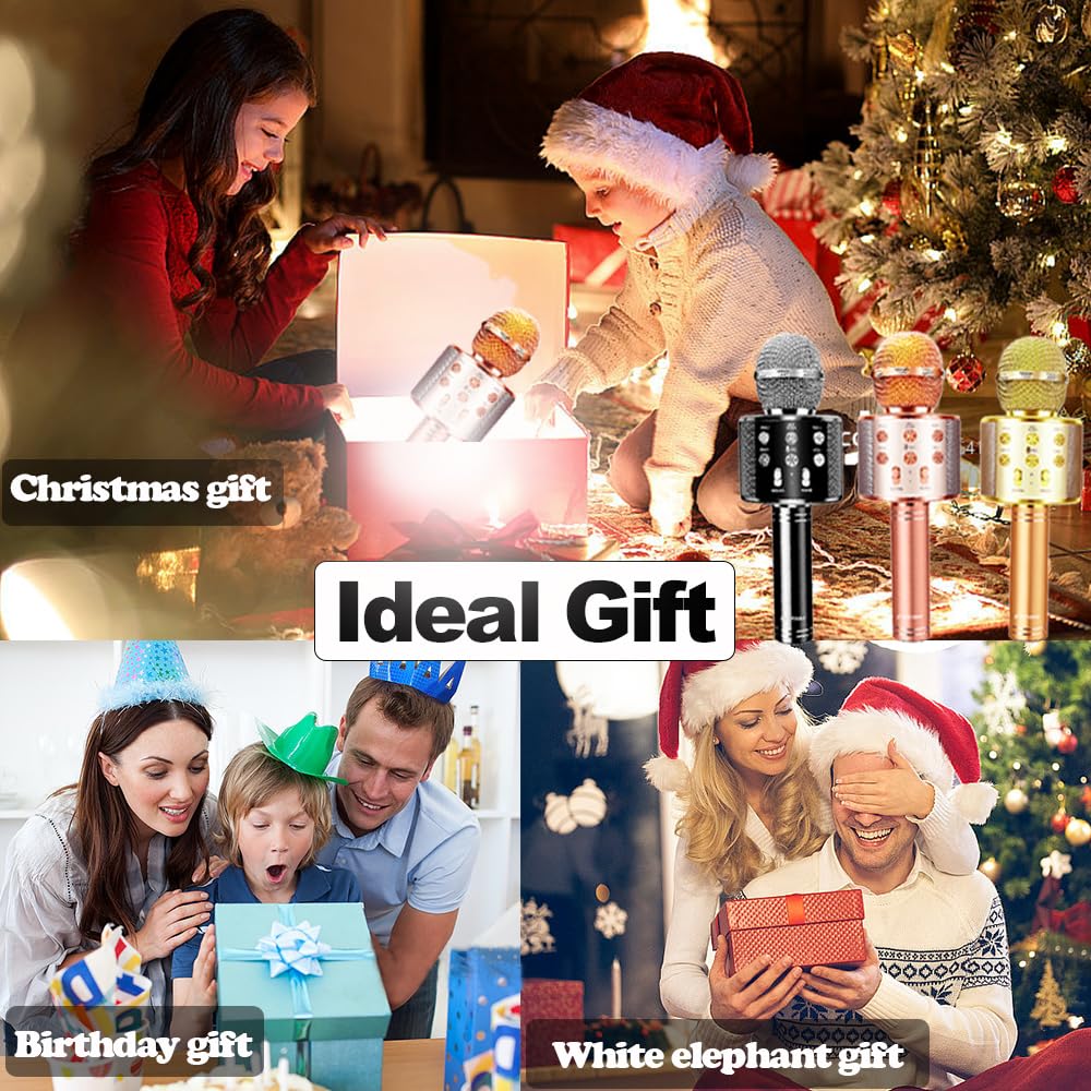 Microphone for Kids Voice Change Karaoke Microphone Kids Girl Gifts Handheld Wireless Bluetooth Microphone Home Party Favor Mic Microphones Kids Christmas Birthday Gifts Rose Gold - Image 2