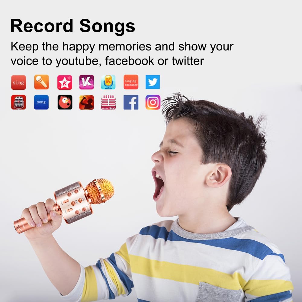 Microphone for Kids Voice Change Karaoke Microphone Kids Girl Gifts Handheld Wireless Bluetooth Microphone Home Party Favor Mic Microphones Kids Christmas Birthday Gifts Rose Gold - Image 4