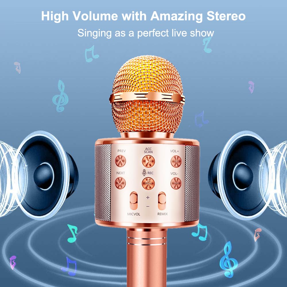 Microphone for Kids Voice Change Karaoke Microphone Kids Girl Gifts Handheld Wireless Bluetooth Microphone Home Party Favor Mic Microphones Kids Christmas Birthday Gifts Rose Gold - Image 5