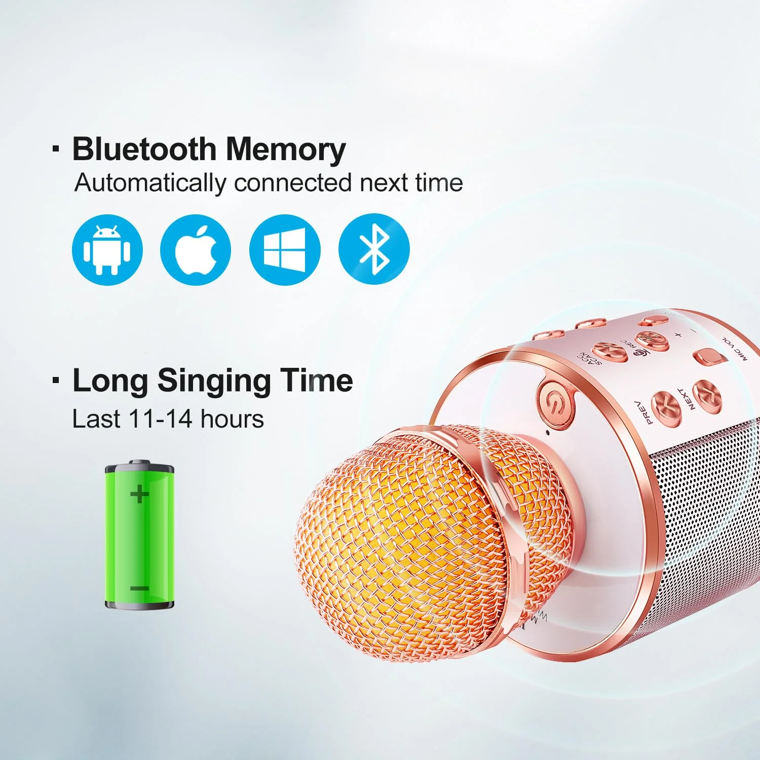 Microphone for Kids Voice Change Karaoke Microphone Kids Girl Gifts Handheld Wireless Bluetooth Microphone Home Party Favor Mic Microphones Kids Christmas Birthday Gifts Rose Gold - Image 6