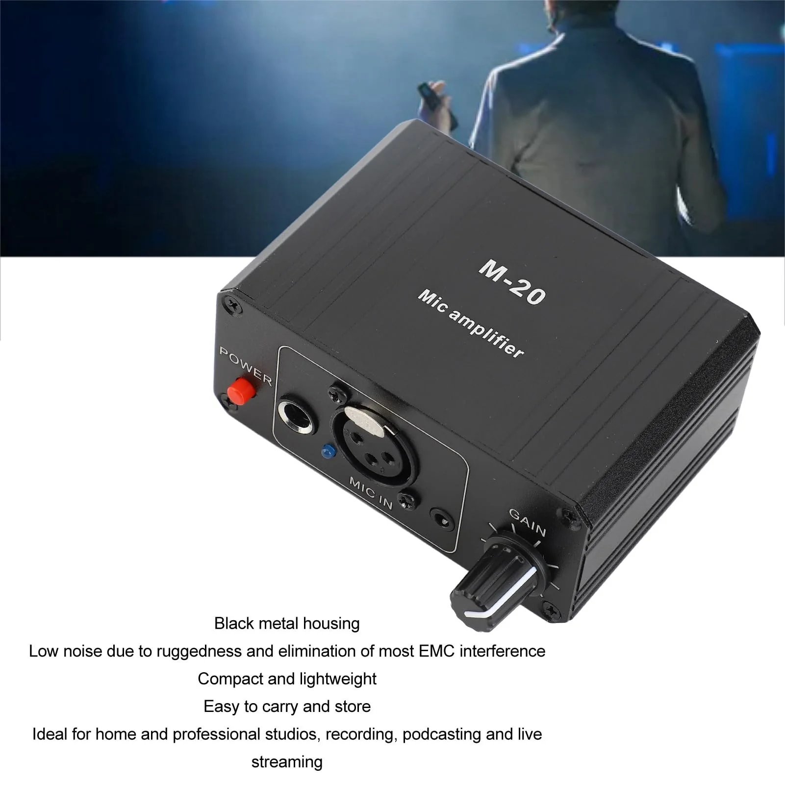 Microphone Preamp, 48V Power High Gain Electronic Audio Stereo Phonograph Preamplifier, with XLR Output, for Dynamic Condenser Microphones Booster - Image 5