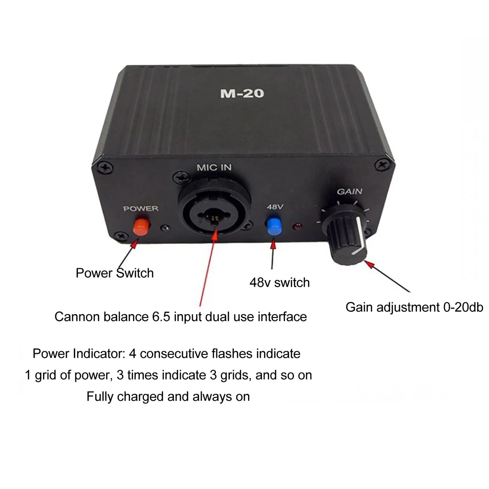Microphone Preamp, 48V Power Mic Preamplifier XLR Output Microphone Preamp Booster, Mini Microphone Preamp for Dynamic and Condenser Mic - Image 6