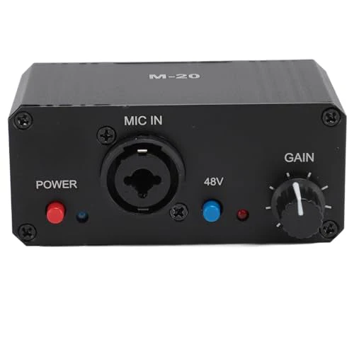 Microphone Preamp, High Gain 48V Power XLR Output Mic Preamplifier for Dynamic and Condenser Microphones Booster