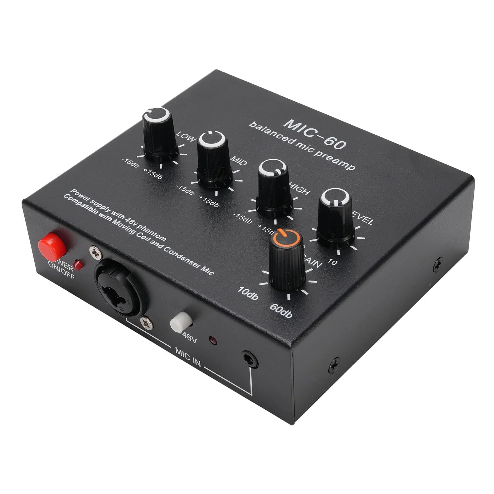 Microphone Preamp Mic Gain Booster 3 Input with 48V Power, XLR Balanced, 3.5mm/6.35mm Output, for Dynamic and Condenser Mic (with 3.5mm Sound Cable) With 3.5mm Sound Cable