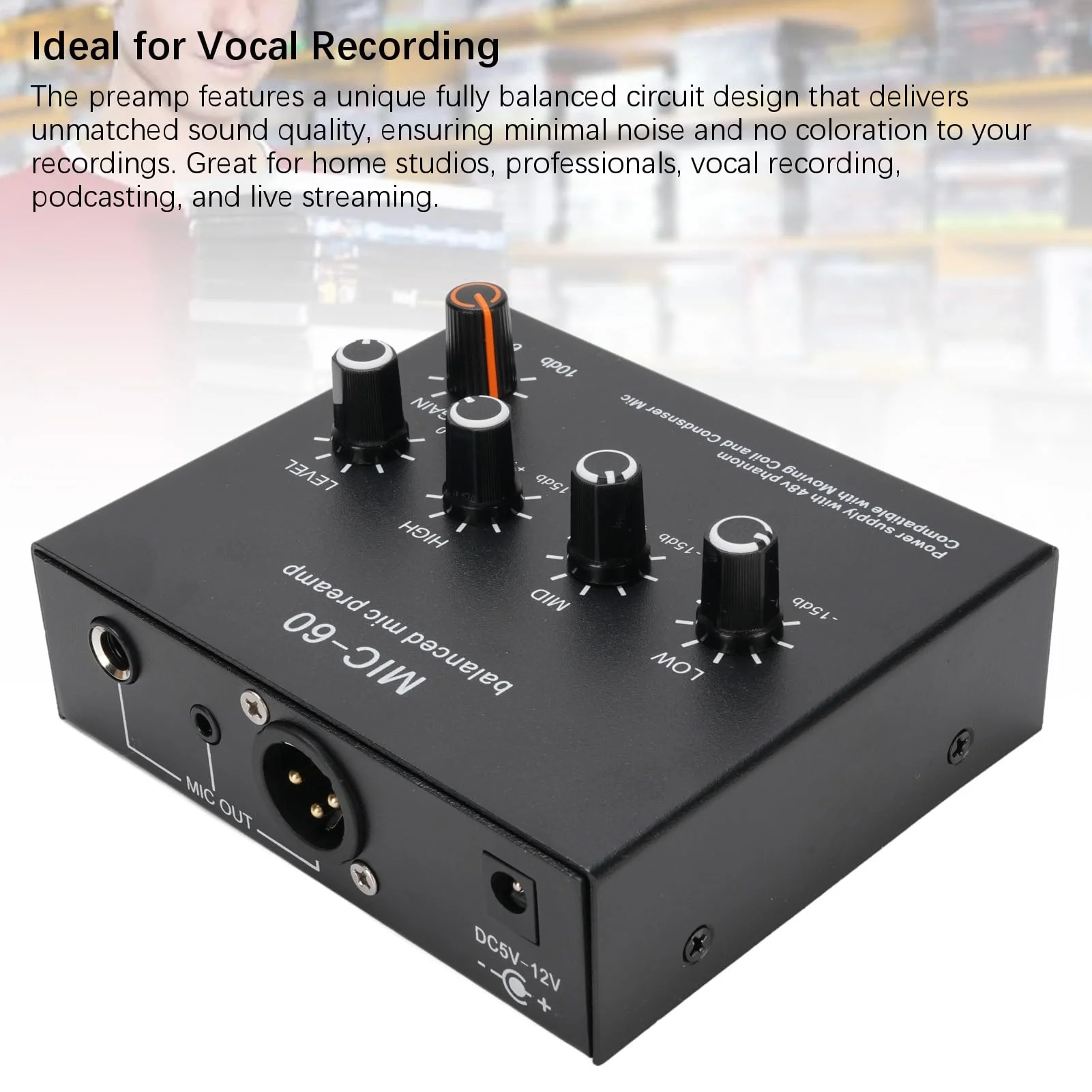 Microphone Preamp Mic Gain Booster 3 Input with 48V Power, XLR Balanced, 3.5mm/6.35mm Output, for Dynamic and Condenser Mic (with 3.5mm Sound Cable) With 3.5mm Sound Cable - Image 3