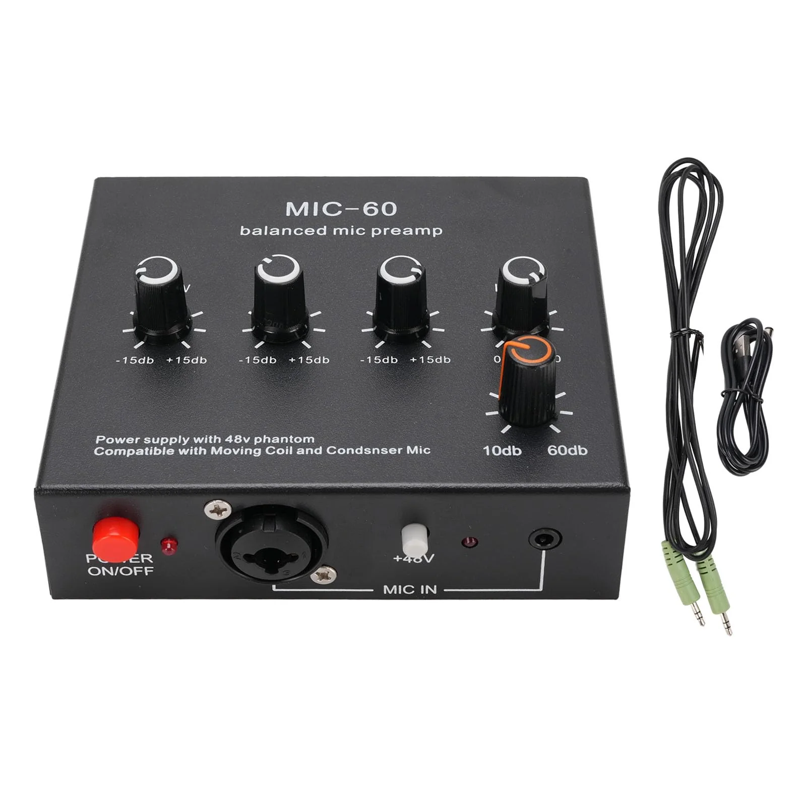 Microphone Preamp Mic Gain Booster 3 Input with 48V Power, XLR Balanced, 3.5mm/6.35mm Output, for Dynamic and Condenser Mic (with 3.5mm Sound Cable) With 3.5mm Sound Cable - Image 7