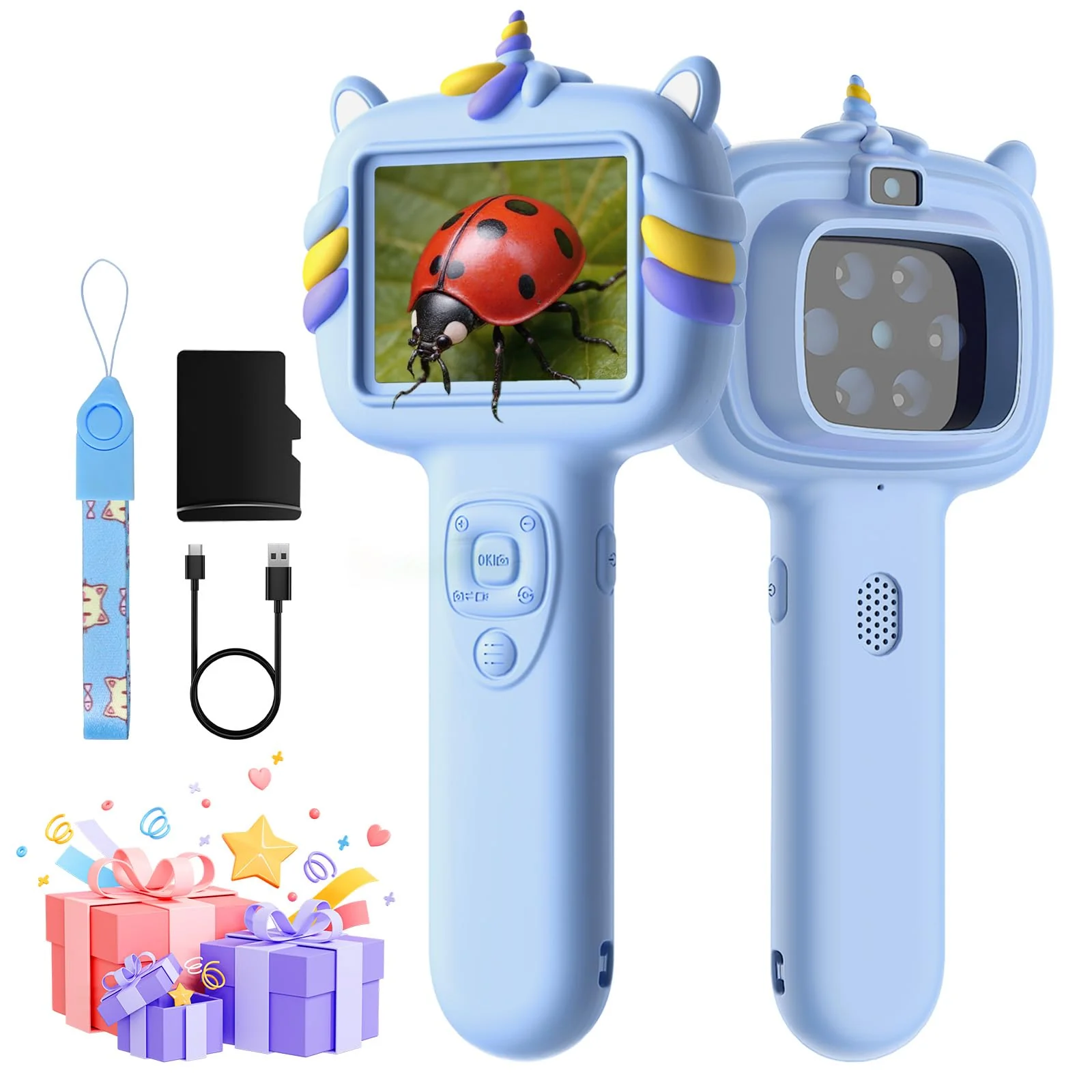 Microscope Camera for Kids Gifts Toys- Handheld Pocket Microscopes with 2.4" Screen and Autofocus - Mini Digital Educational Science Kit for Christmas Birthday for Age 3-5 5-7 8-12 Girls Boys (Blue) Blue