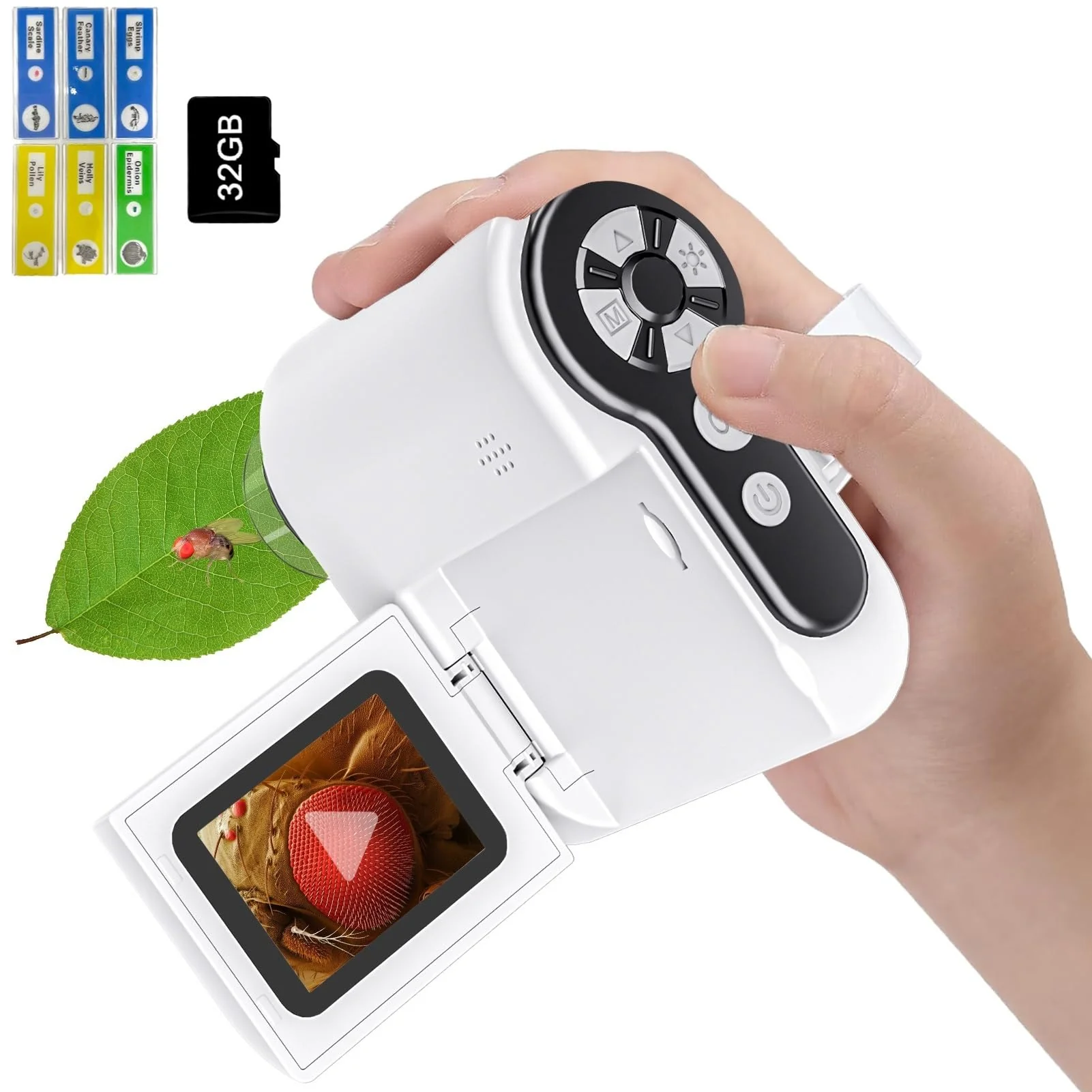 Microscope for Kids - 1000X Portable Kids Microscope Handheld Microscope | Telescope and Microscope with 32GB SD Card | Photo and Video Mini Microscope | Science Kits for Kids Over 3 Years Old White