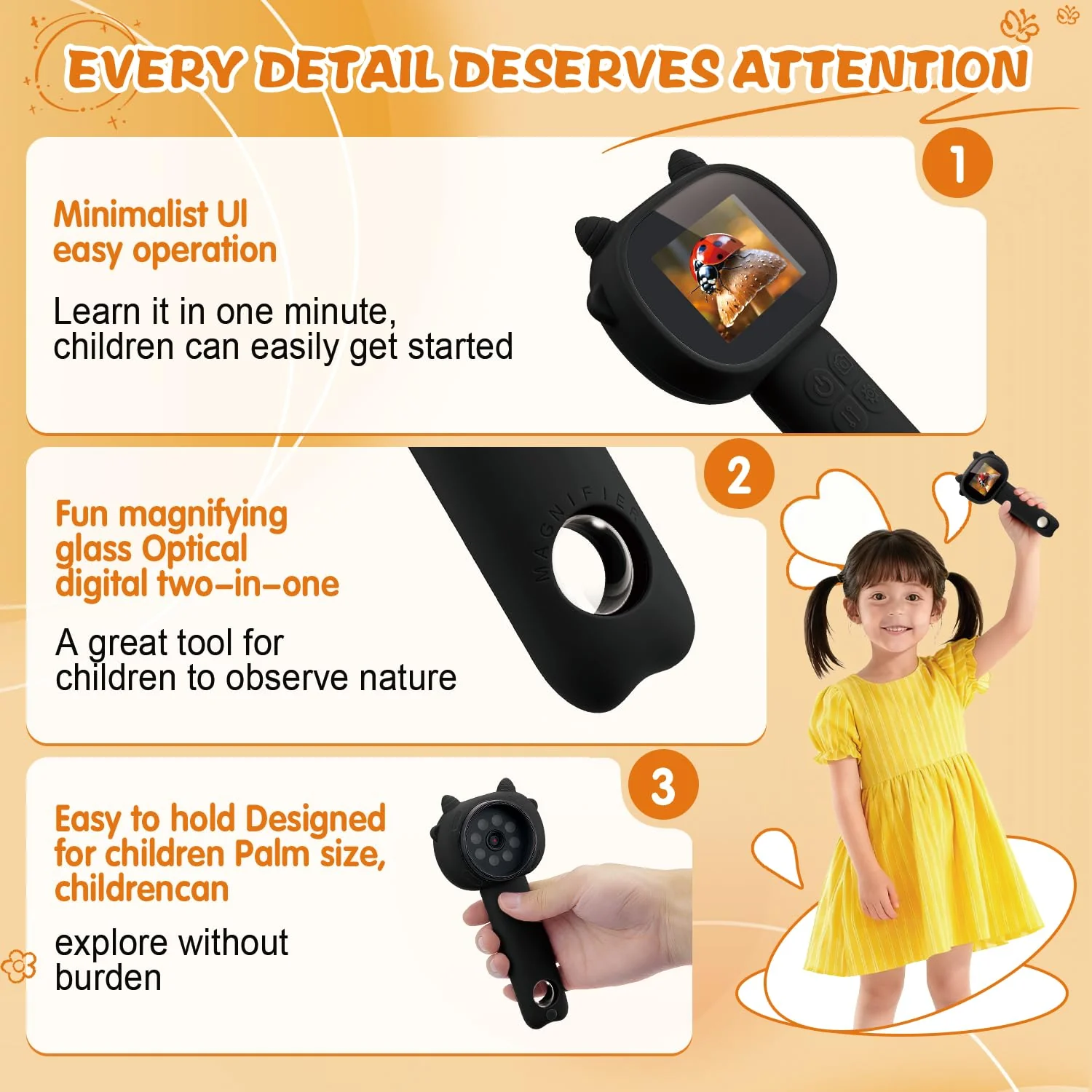 Microscope for Kids 500x Magnification,4X Zoom Mini Pocket Handheld Microscope with 2.0" Screen for Toddlers-STEM Educational Science Kit Toddler for Boys Girls Aged 3-12(Black) Black - Image 6