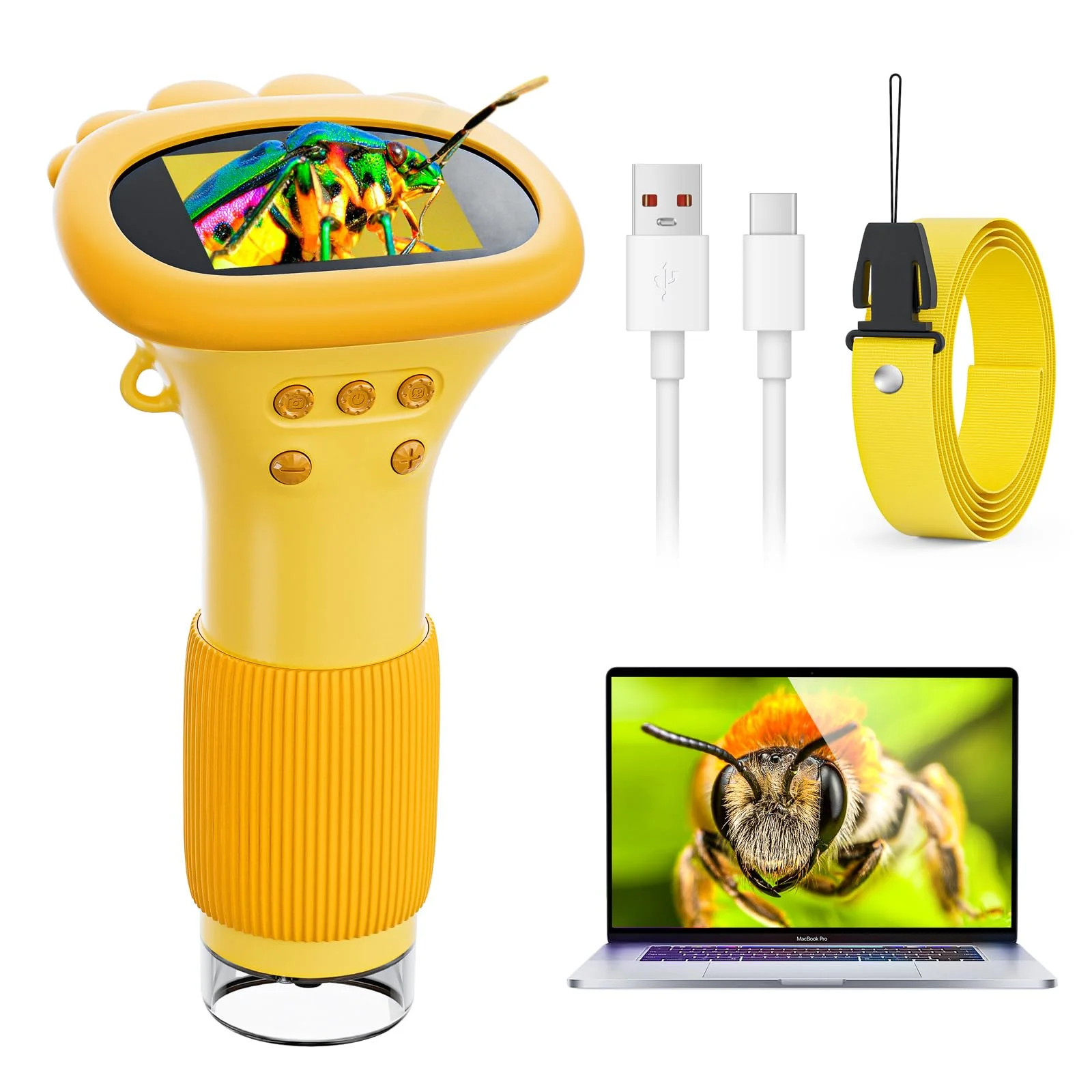 Microscope for Kids, Ahalfcit 1000X Handheld Digital Microscope with 2” HD IPS Screen, Portable Mini Camera for Exploring Nature, Science Educational Toy, Birthday Gift for 3-12 Years Old Boys Girls Orange