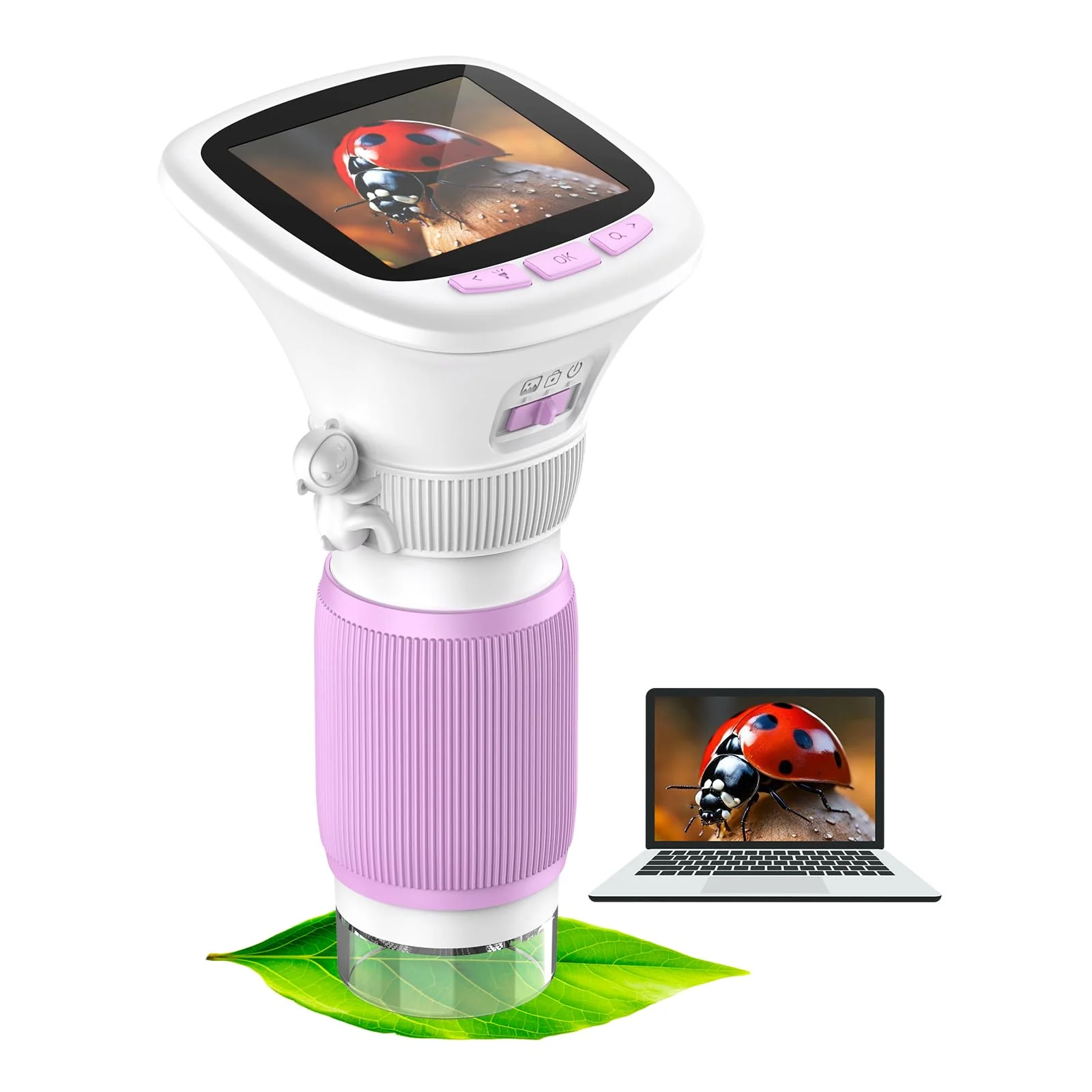 Microscope for Kids, EDCREATY 200X-1000X Portable Pocket Handheld Microscope, 2.4 High-Definition Screen, 200W Pixels for Birthday Christmas Holiday Toys Gifts for 5 6 7 8 9 10 11 12 Kids Purple+While