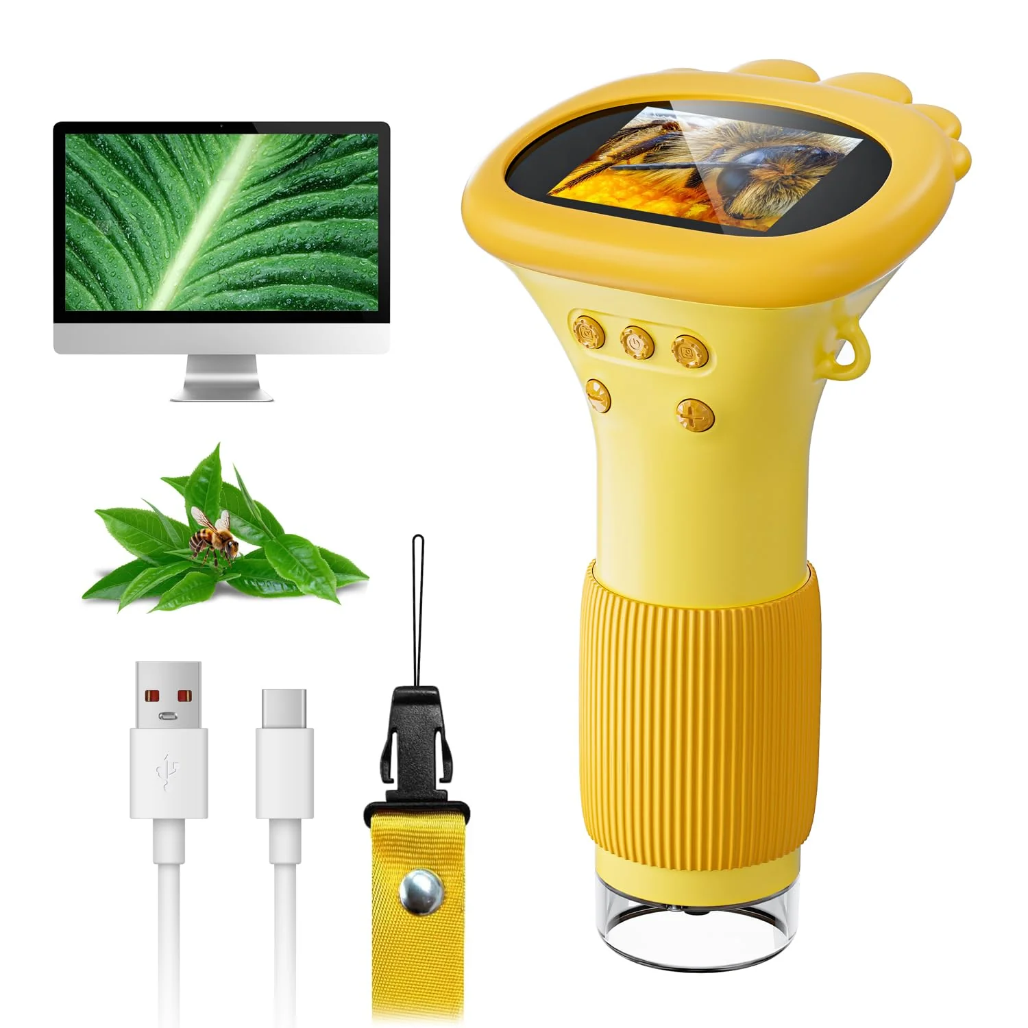 Microscope for Kids, SKYBASIC 2" IPS Screen 1000X Handheld Digital Microscopes HD Pocket Portable Mini USB Microscope Camera, PC Compatible, Science Edu Fun Birthday Gifts Toys for Children Students Orange