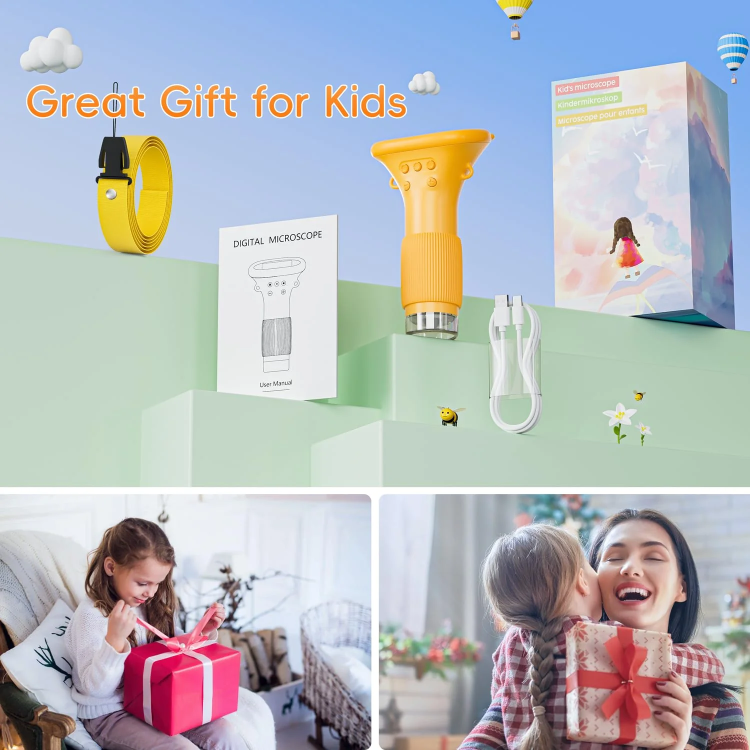 Microscope for Kids, SKYBASIC 2" IPS Screen 1000X Handheld Digital Microscopes HD Pocket Portable Mini USB Microscope Camera, PC Compatible, Science Edu Fun Birthday Gifts Toys for Children Students Orange - Image 7