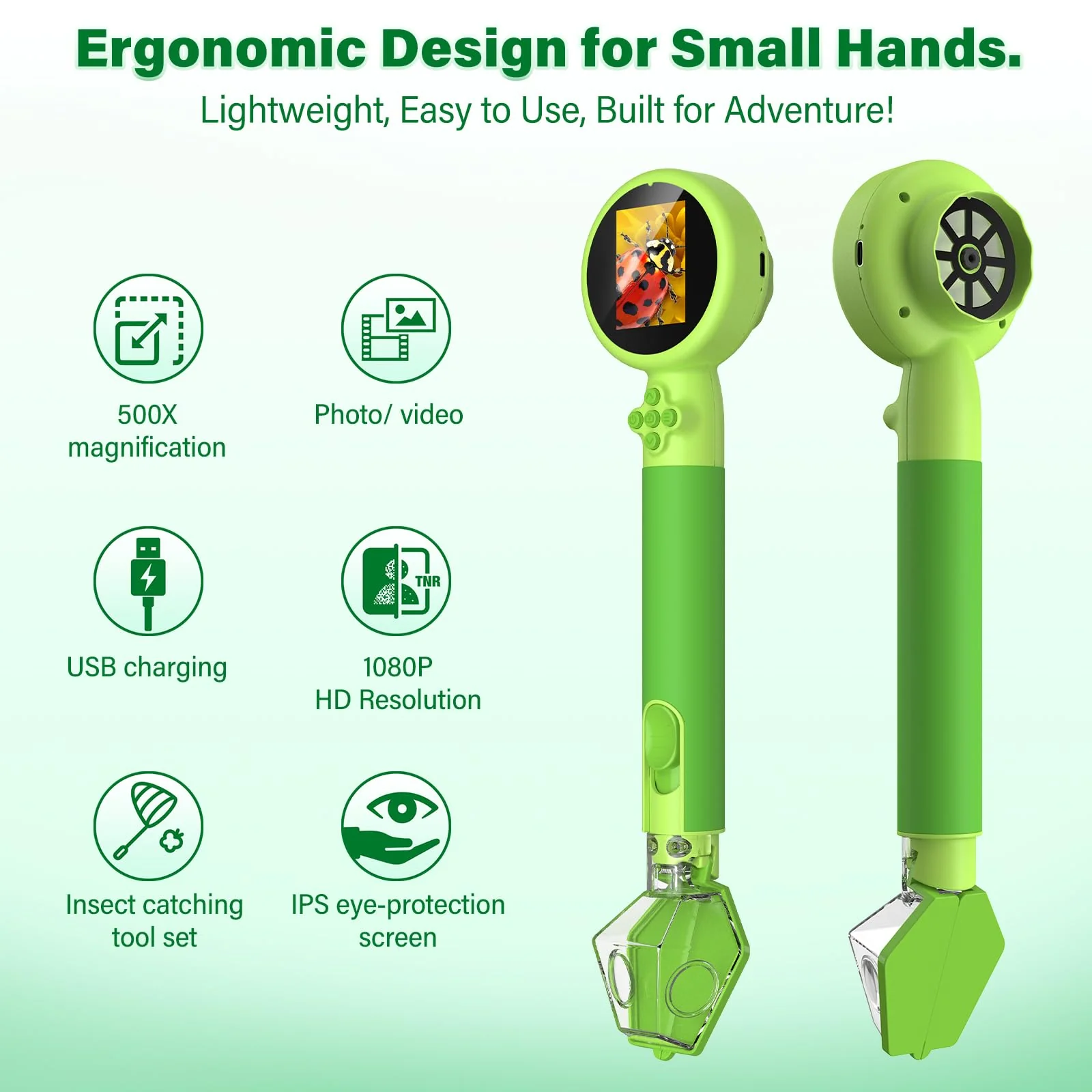 Microscope for Kids with Bug Catcher, 1080P HD Digital Handheld Portable Kids Microscope, 2 in 1 STEM Science Educational Learning Kit Christmas Birthday Gifts Toys for 3-15 Boys & Girls (Green) Bug Catcher & Microscope Kits Green - Image 7