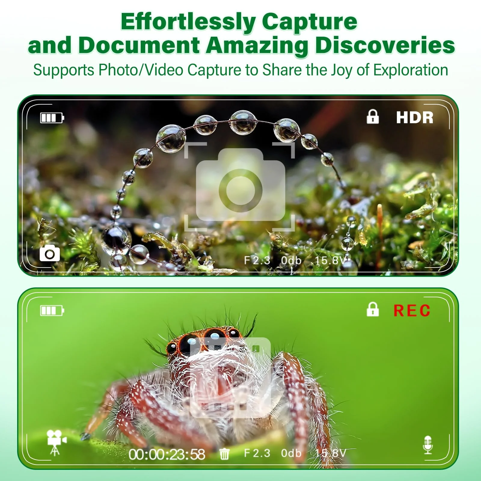 Microscope for Kids with Bug Catcher, 1080P HD Digital Handheld Portable Kids Microscope, 2 in 1 STEM Science Educational Learning Kit Christmas Birthday Gifts Toys for 3-15 Boys & Girls (Green) Bug Catcher & Microscope Kits Green - Image 8