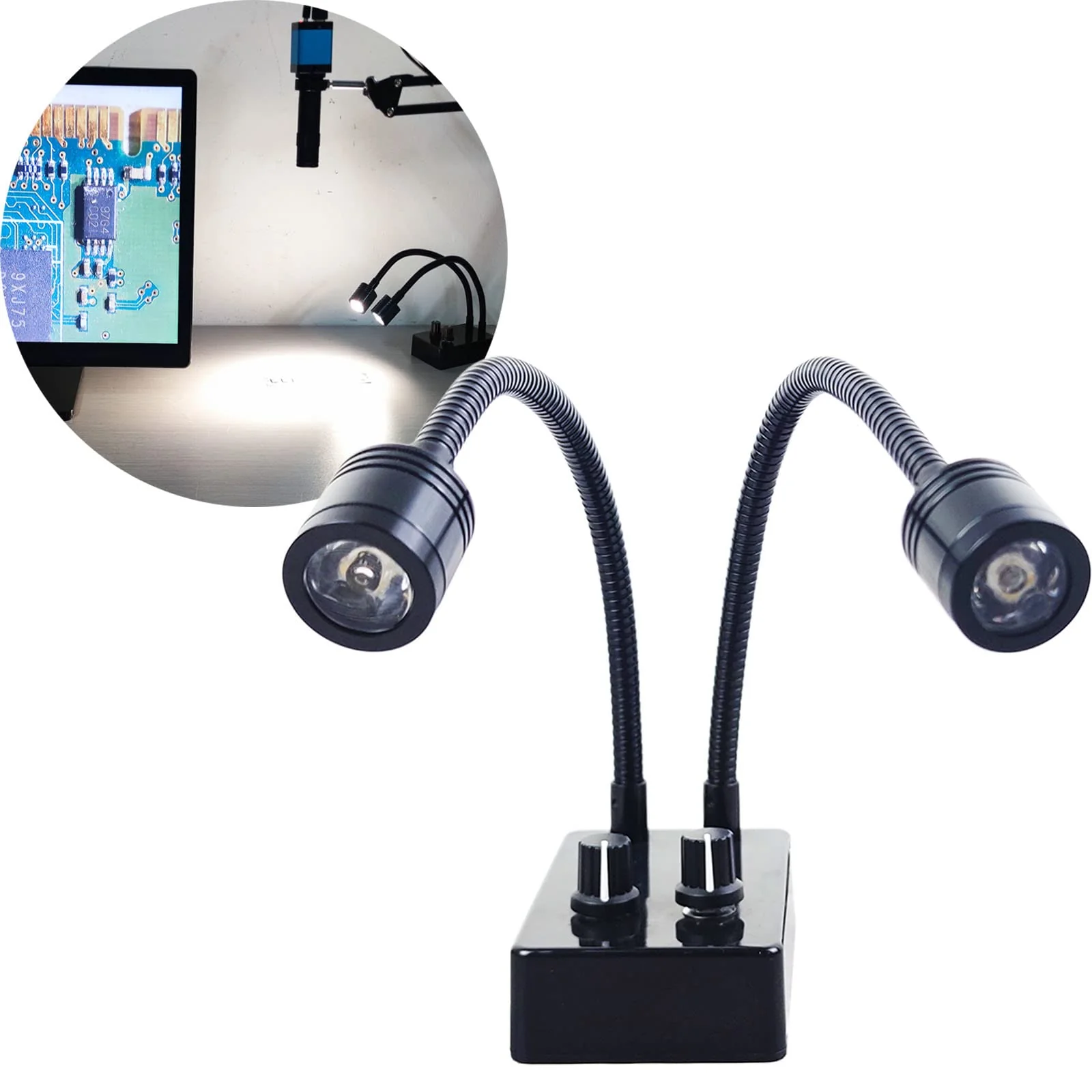 Microscope Light Source, USB Desk Dual Gooseneck Lights LED Mini Spot Light Illuminator for Stereo Microscope Camera Industrial Video Zoom C Mount Lens for Repair Soldering PCB Lab