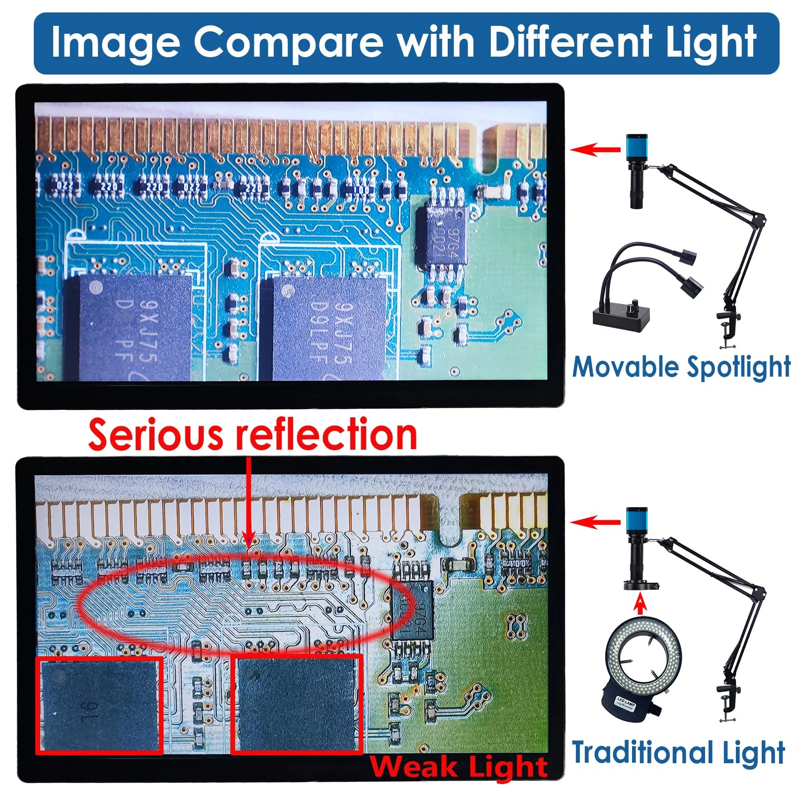 Microscope Light Source, USB Desk Dual Gooseneck Lights LED Mini Spot Light Illuminator for Stereo Microscope Camera Industrial Video Zoom C Mount Lens for Repair Soldering PCB Lab - Image 3