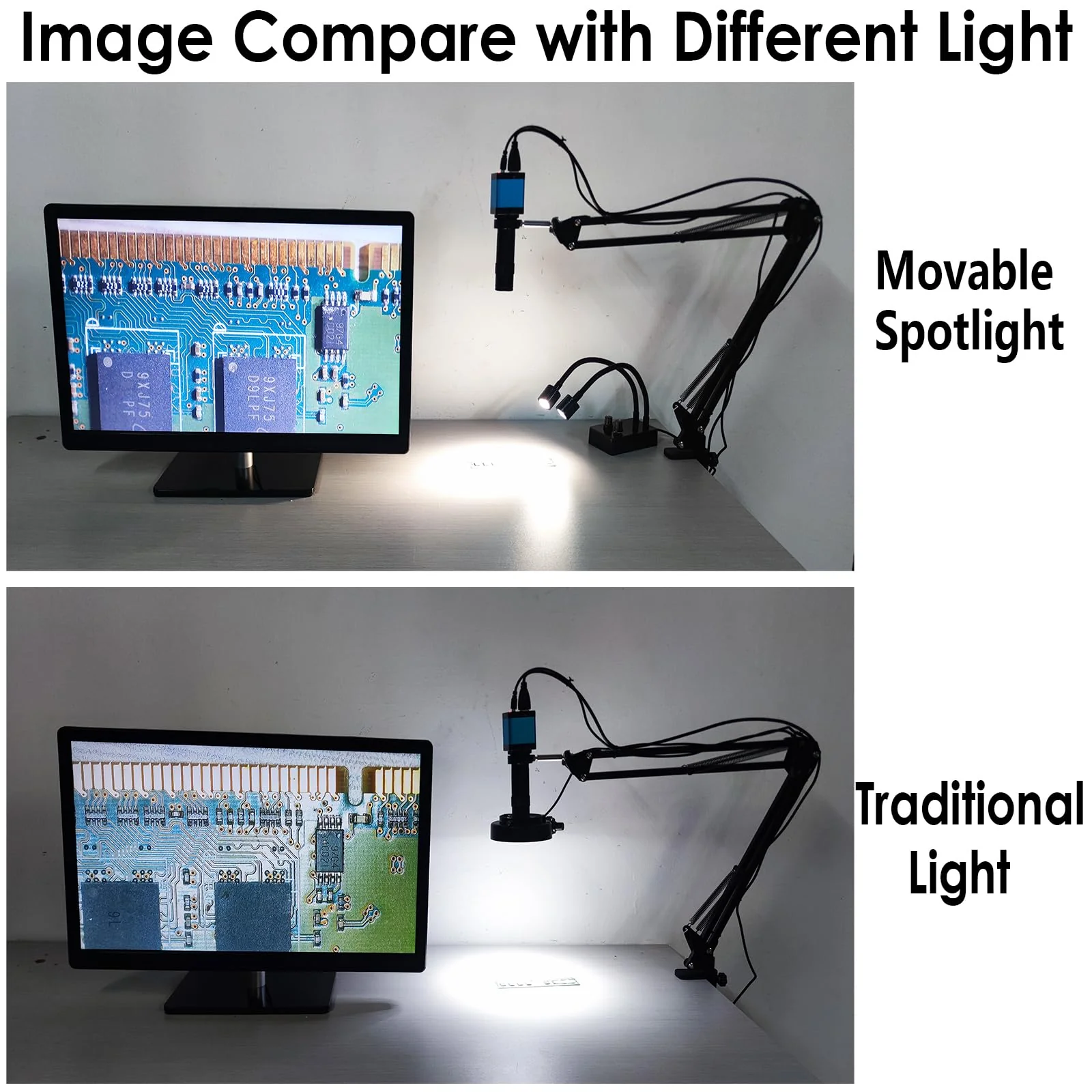 Microscope Light Source, USB Desk Dual Gooseneck Lights LED Mini Spot Light Illuminator for Stereo Microscope Camera Industrial Video Zoom C Mount Lens for Repair Soldering PCB Lab - Image 4