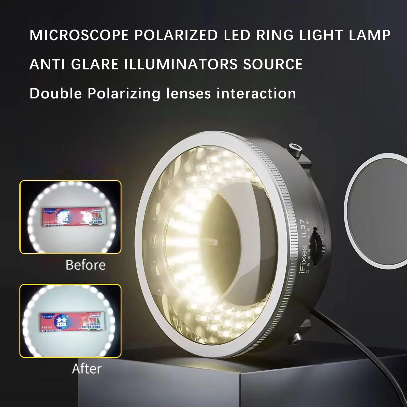 Microscope Polarized 96-LED Ring Light Anti Glare Microscope Lamp Illuminator for Soldering Repair Industrial Camera - Image 3