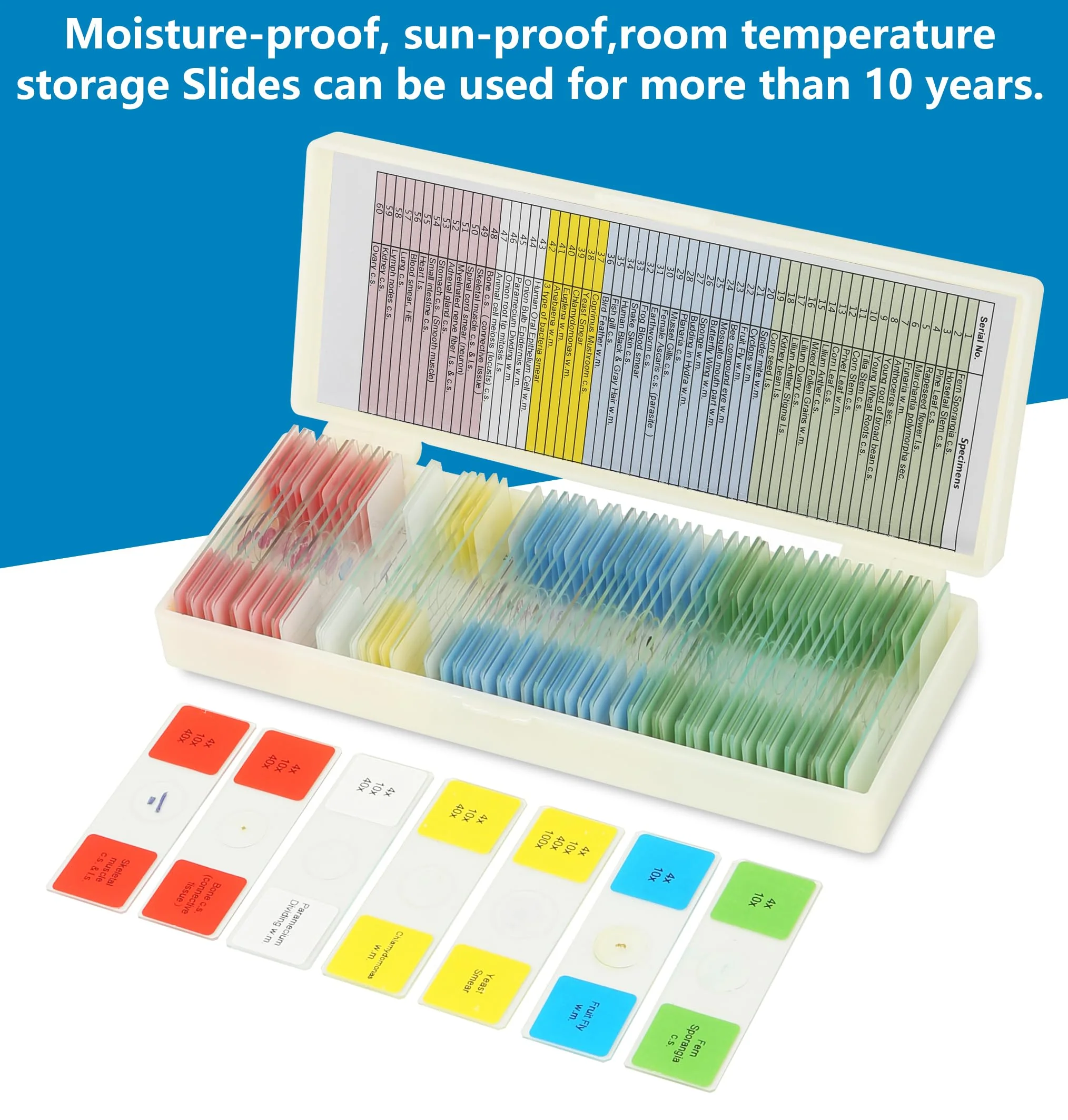 Microscope Slides with Specimens for Kids, 60 Lab-Grade Prepared Microscope Slides, Animal/Plant/Microbe/Tissue Samples, STEM Biology Kit for Homeschool, Classroom Labs & Science Education Ages 8+ - Image 7