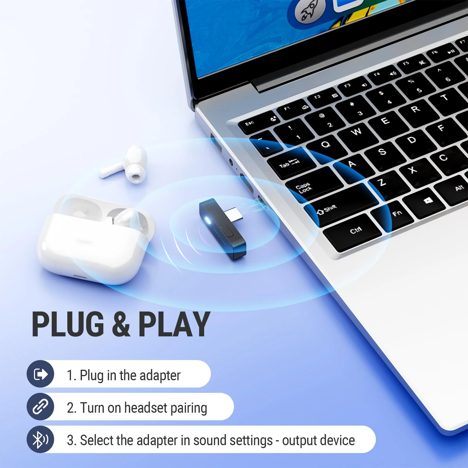Middle Rabbit D1 Bluetooth 5.4 Audio Adapter for PS5 【Compatible with AirPods Pro 2】 Wireless Transmitter with aptX Adaptive & HD, Low Latency, Qualcomm Chip, Dongle for Earbuds, Headphones, Speaker Black - Image 2