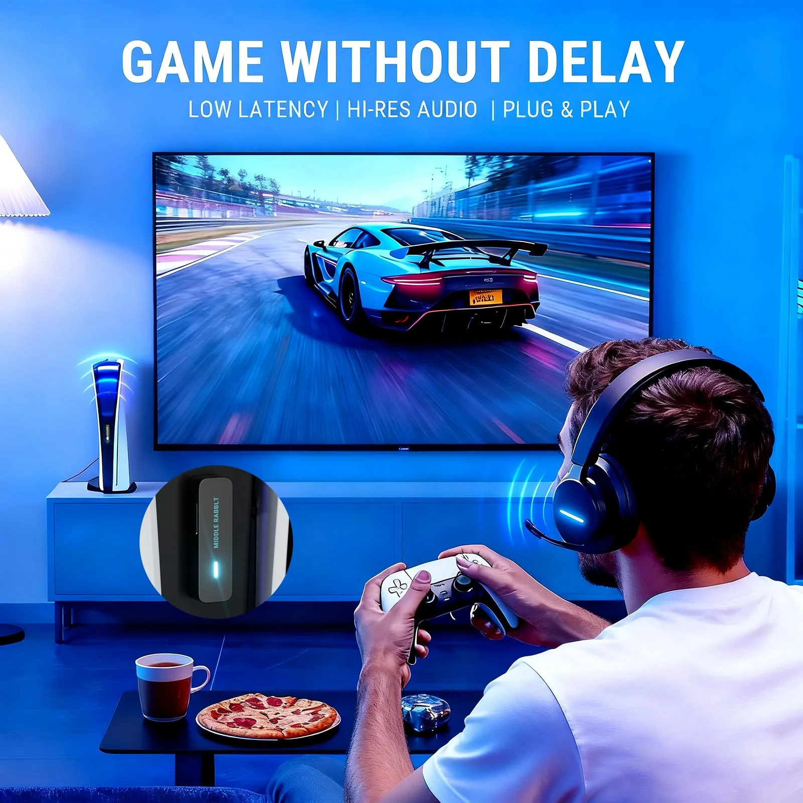 Middle Rabbit D1 Bluetooth 5.4 Audio Adapter for PS5 【Compatible with AirPods Pro 2】 Wireless Transmitter with aptX Adaptive & HD, Low Latency, Qualcomm Chip, Dongle for Earbuds, Headphones, Speaker Black - Image 3
