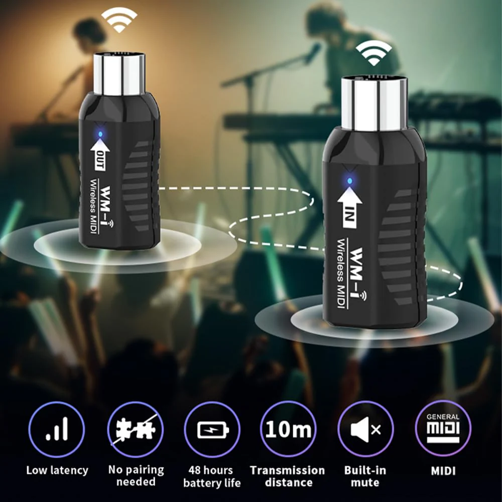 MIDI Adapter Rechargeable Audio Transmitter Receiver 2.4GHz Ultra-Low Latency Built-in Silent Portable MIDI Connector for Wind Instruments Guitar Digital Piano Keyboard - Image 4
