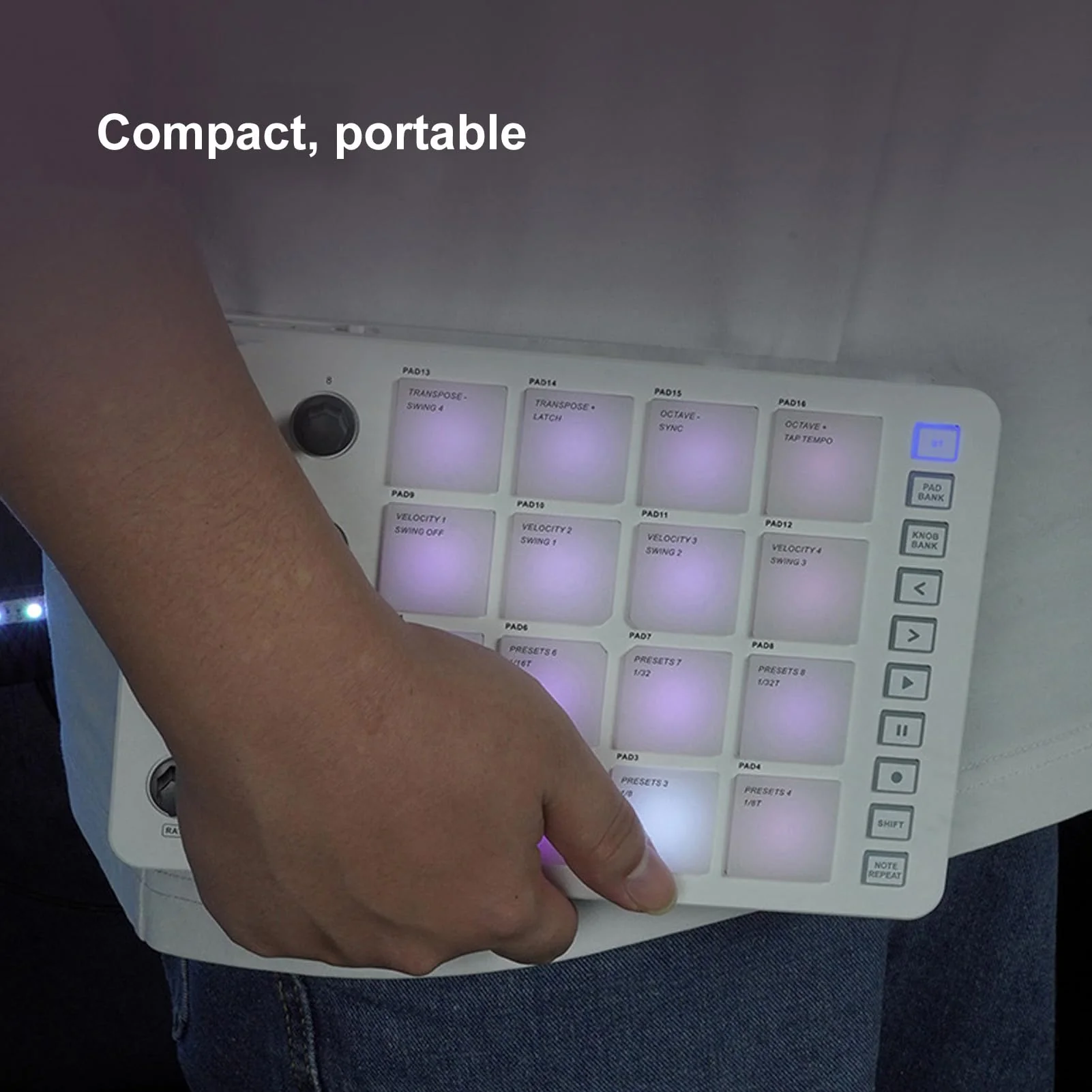 MIDI Pad Controller, Portable SMC PAD Bluetooth MIDI Controller with 16 RGB Backlit Pads, 8 Assignable Knobs, Note Repeat, Full Level Buttons, 3.5mm MIDI Output - Image 6