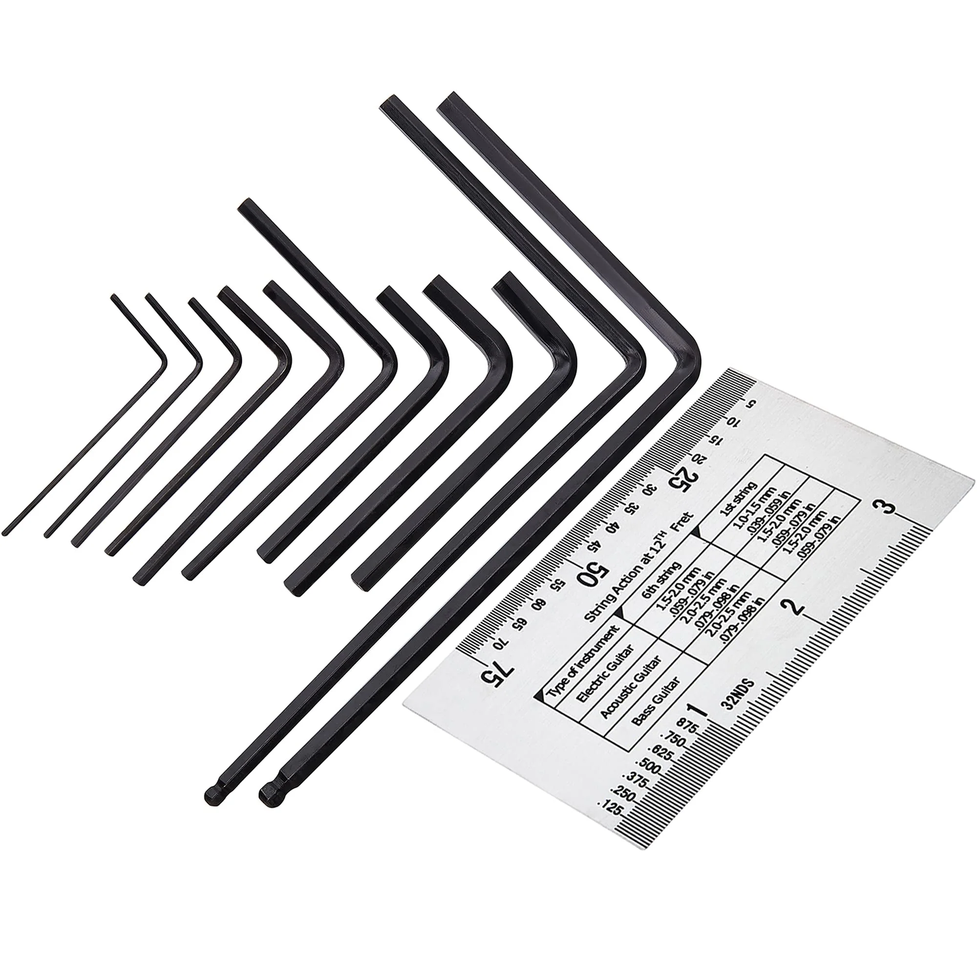 MIECOO 12PCS Guitar Luthier Repair Tool Kit, Includes 11PCS Guitar Bass Neck Bridge Nut Screw Adjustment Truss Rod Allen Wrenches and Guitar String Action Ruler Gauge for Guitar & Bass 12-Pieces