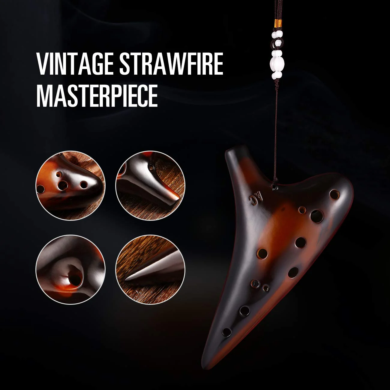 MIFOGE Ocarina 12 Hole Tones Alto C with Gift Wrapping Display Stand Neck Cord Protective Cover Song Book Strawfire Masterpiece Collectible Music Instrument Gift Idea For Beginner Musician Brown Strawfire - Image 5