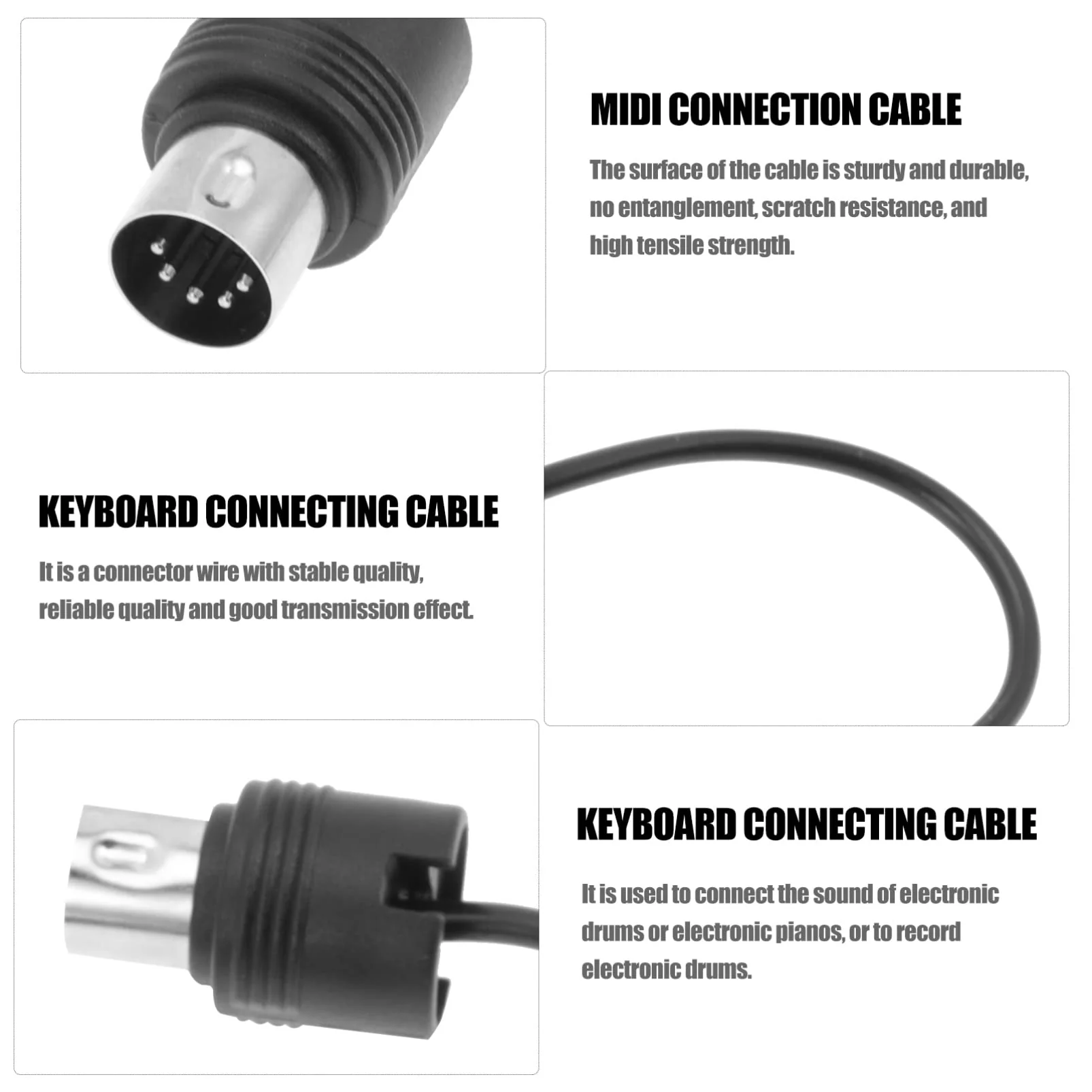 Mikinona Sound Card Transmission Accessories Professional Instrument Cable midi Cable Adapter Instrument MIDI Cables 3ft 5 pin din midi Cable Right Angle bass Cable Accessories Plastic 100x3.2cm Black - Image 9